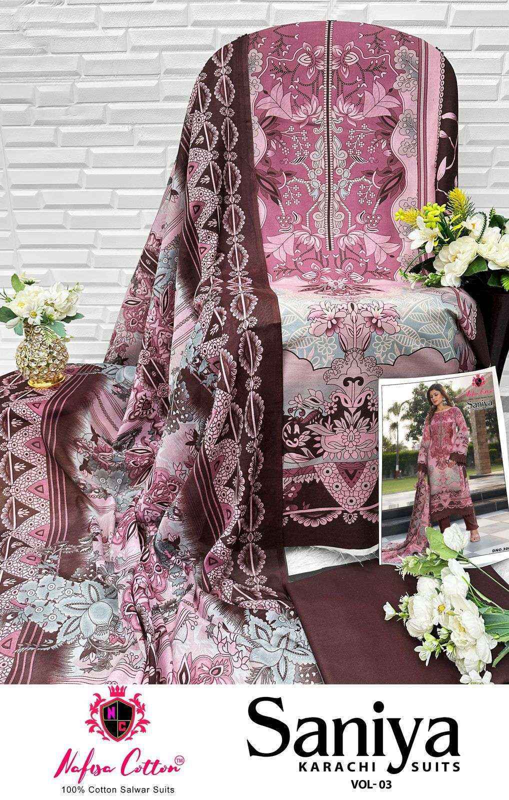 Nafisa Cotton Saniya Karachi Suits Vol 3 Wholesale Dress Material ( 6 pcs Catalogue )