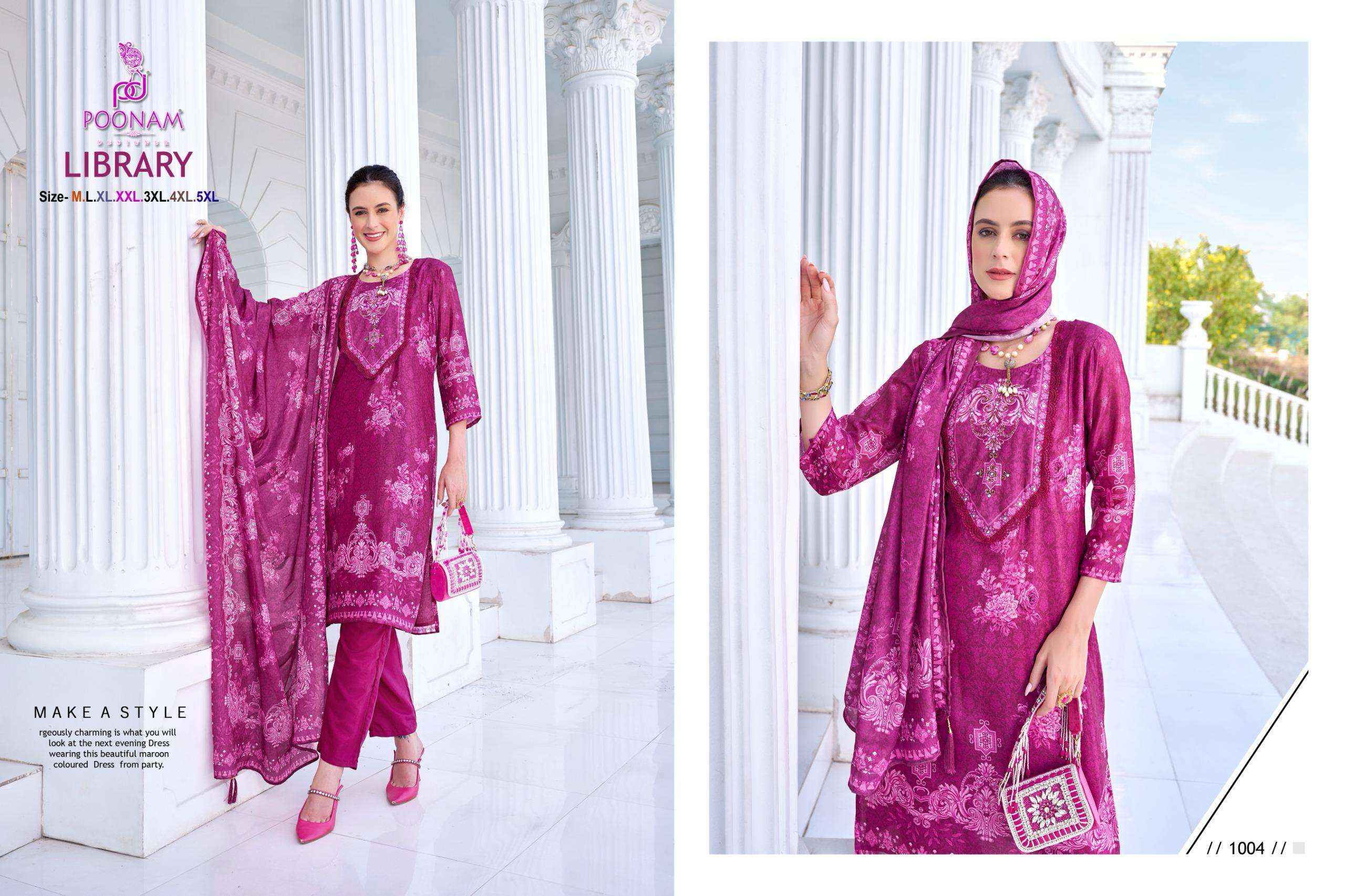 POONAM DESIGNER LIBRARY CREPE DESIGNER READYMADE SUITS ( 5 PCS CATALOGUE )