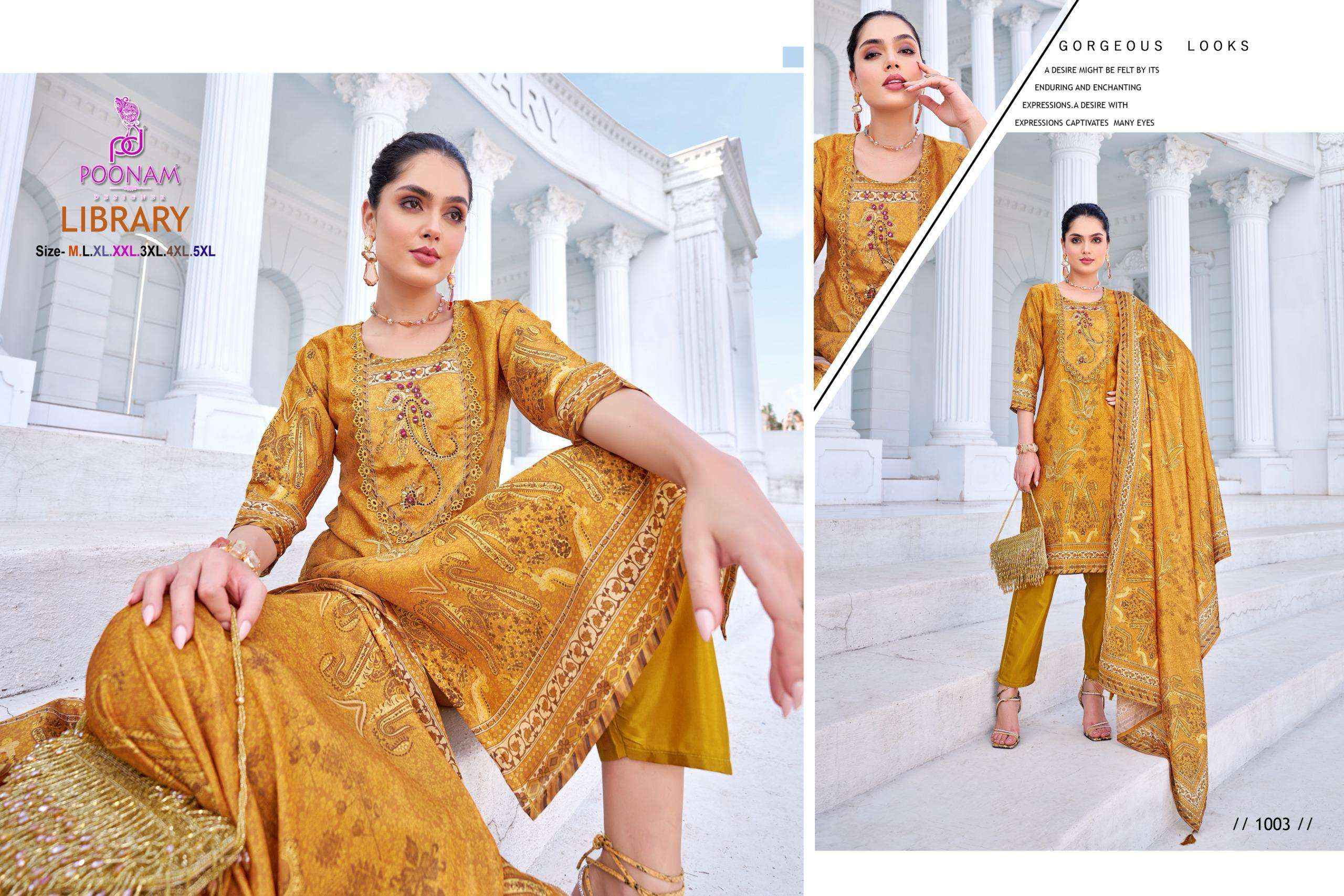 POONAM DESIGNER LIBRARY CREPE DESIGNER READYMADE SUITS ( 5 PCS CATALOGUE )