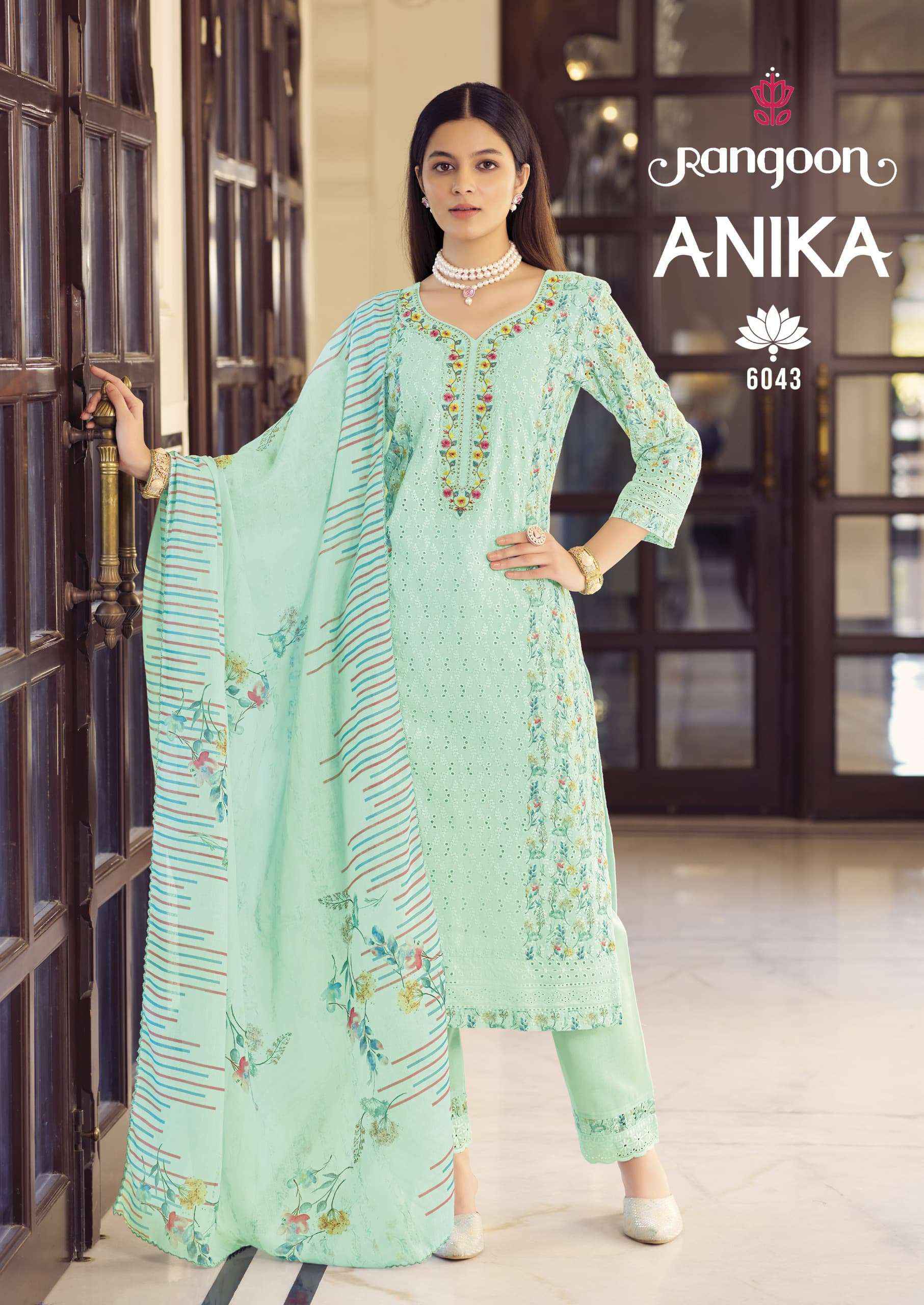 Rangoon Anika Designer Schiffli Work Kurti Pant Dupatta Set Suit Wholesale Price ( 4 Pcs Catalog )