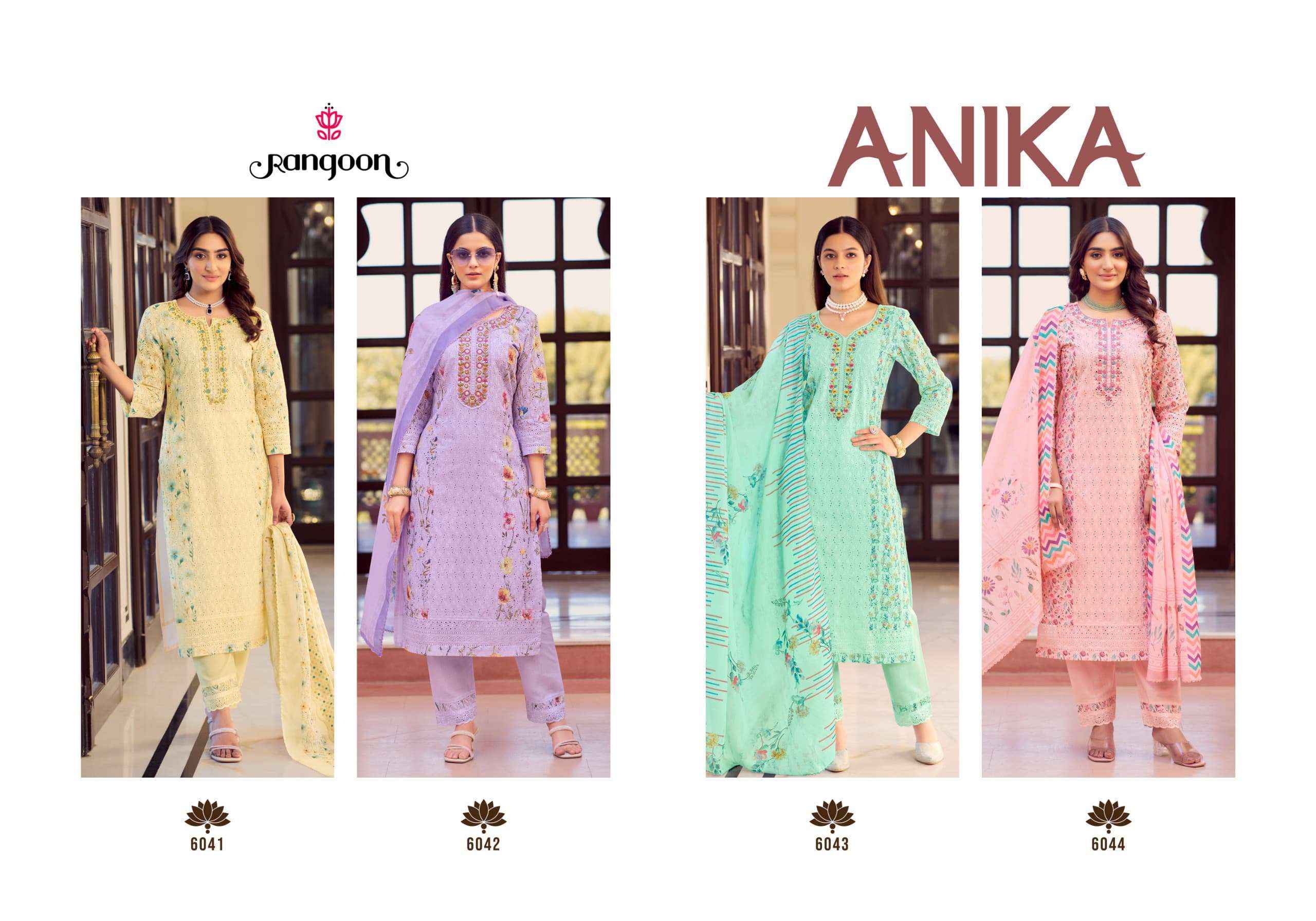 Rangoon Anika Designer Schiffli Work Kurti Pant Dupatta Set Suit Wholesale Price ( 4 Pcs Catalog )
