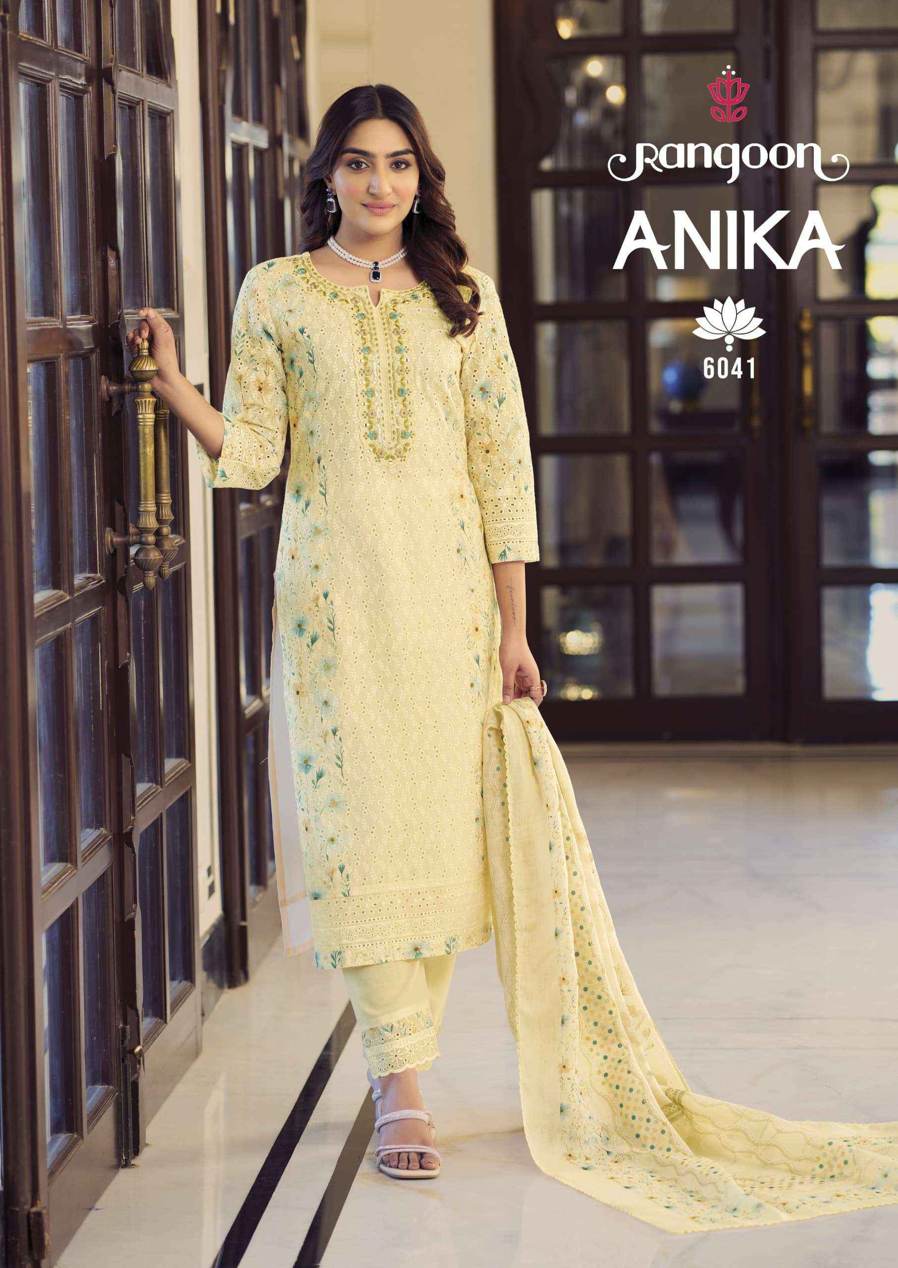 Rangoon Anika Designer Schiffli Work Kurti Pant Dupatta Set Suit Wholesale Price ( 4 Pcs Catalog )