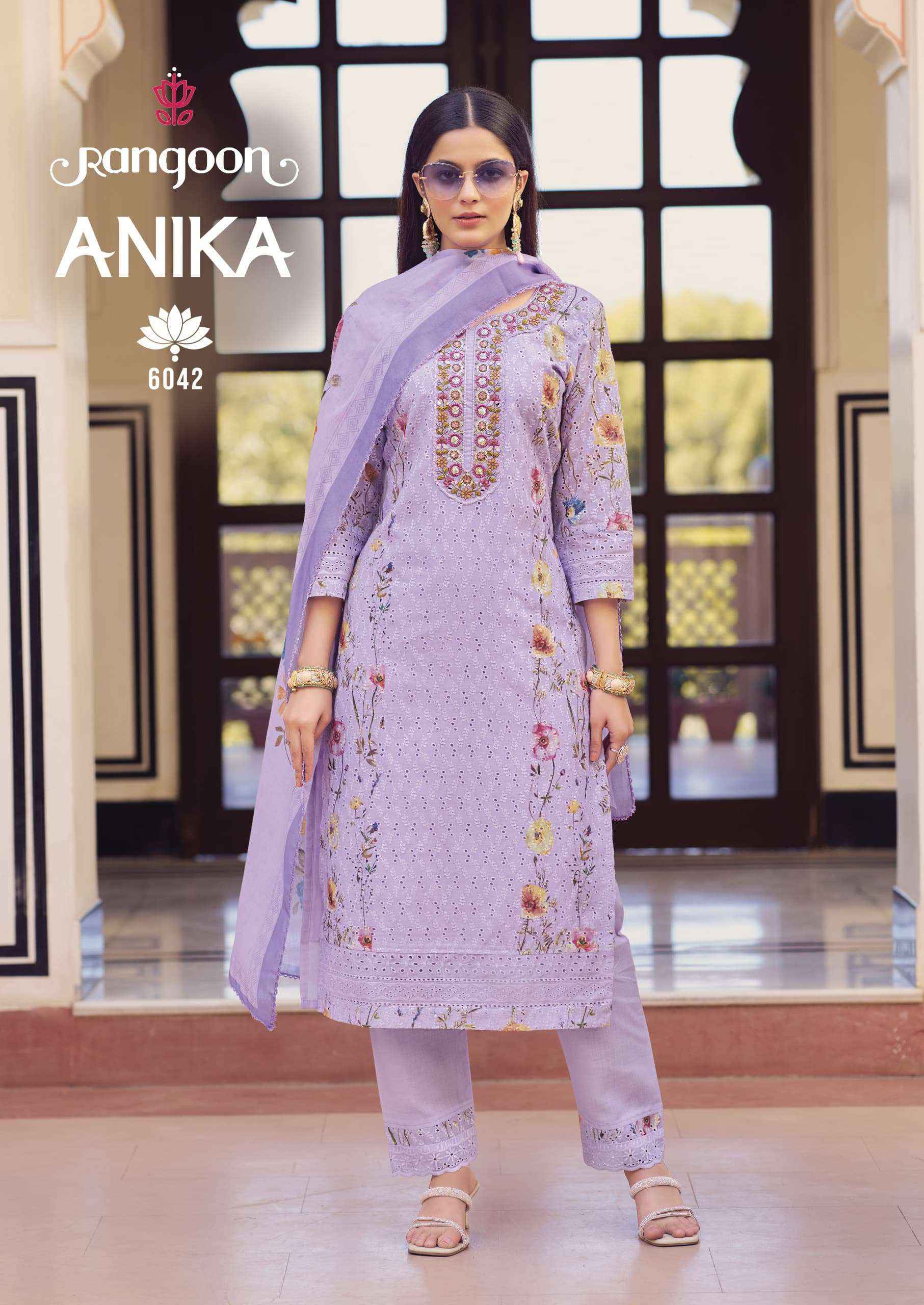 Rangoon Anika Designer Schiffli Work Kurti Pant Dupatta Set Suit Wholesale Price ( 4 Pcs Catalog )