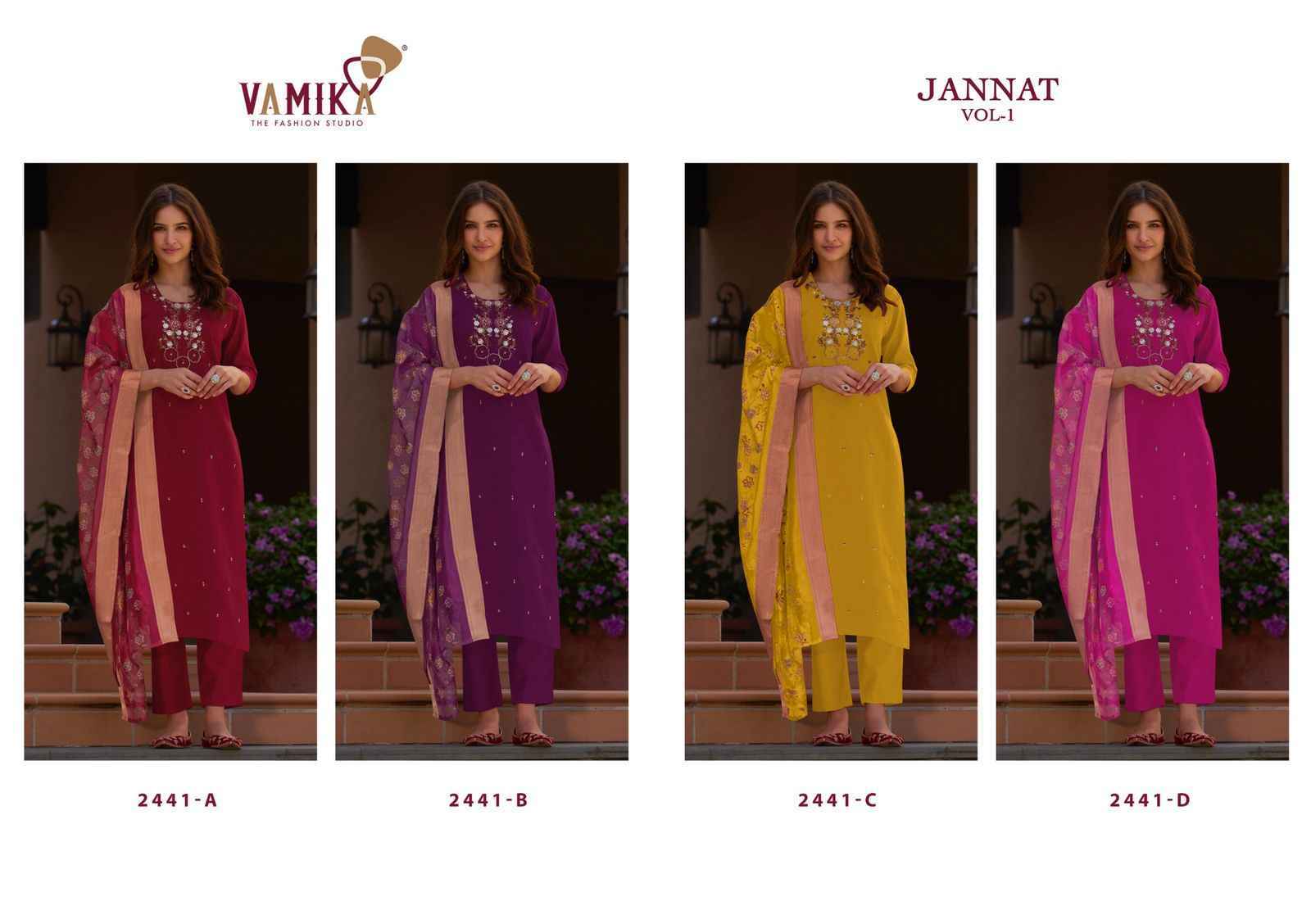 Vamika Nx Jannat Vol 1 Viscos Vertican Silk Ready mades suits ( 4 pcs Catalogue )
