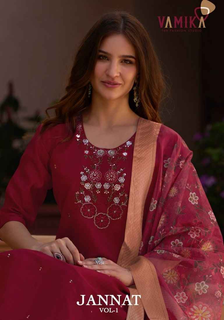 Vamika Nx Jannat Vol 1 Viscos Vertican Silk Ready mades suits ( 4 pcs Catalogue )