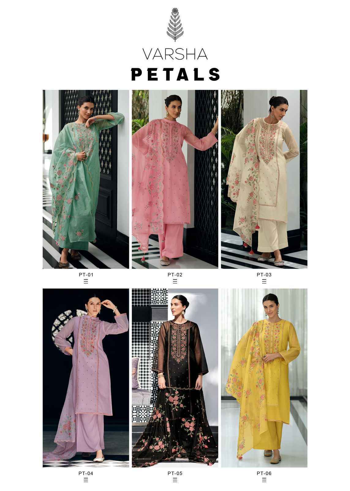 Varsha Fashion Petals Super Net Suits Latest Catalog ( 6 pcs Catalogue )