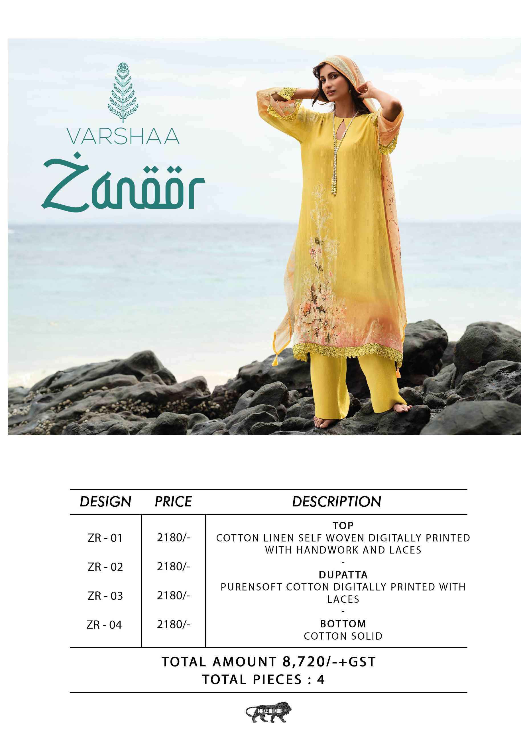 Varsha Zanoor Exclusive Designer Cotton Ladies Dress Material Wholesale Price ( 4 Pcs Catalog )