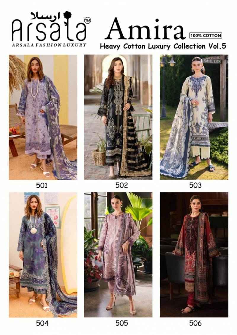 Arsala Amira Heavy Cotton Luxury Vol 5 Dress Material Wholesale Surat ( 6 Pcs Catalogue )