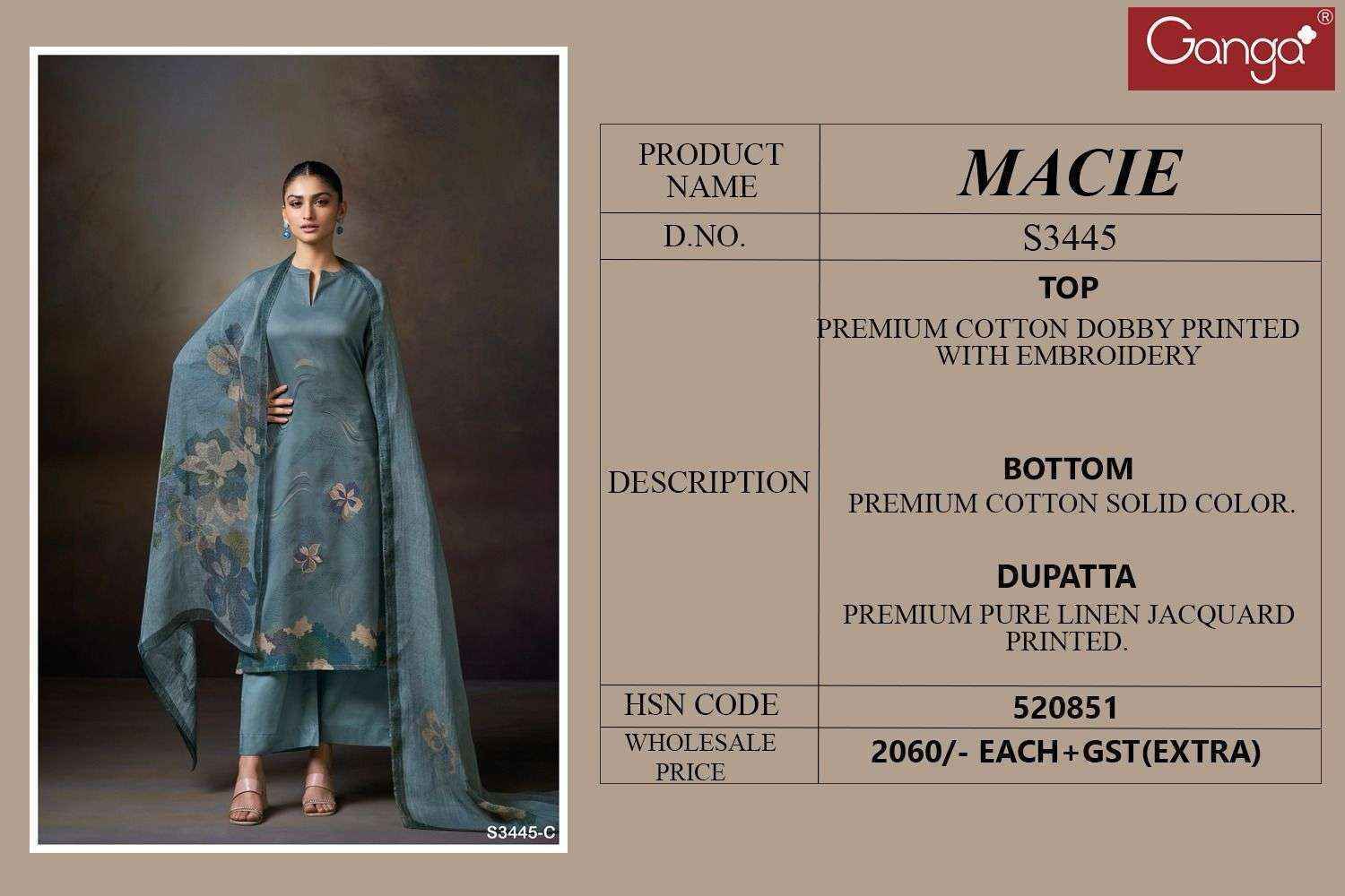 Ganga Macie-S3445 Cotton Dress Material Wholesale Rate (4 pcs Catalogue)