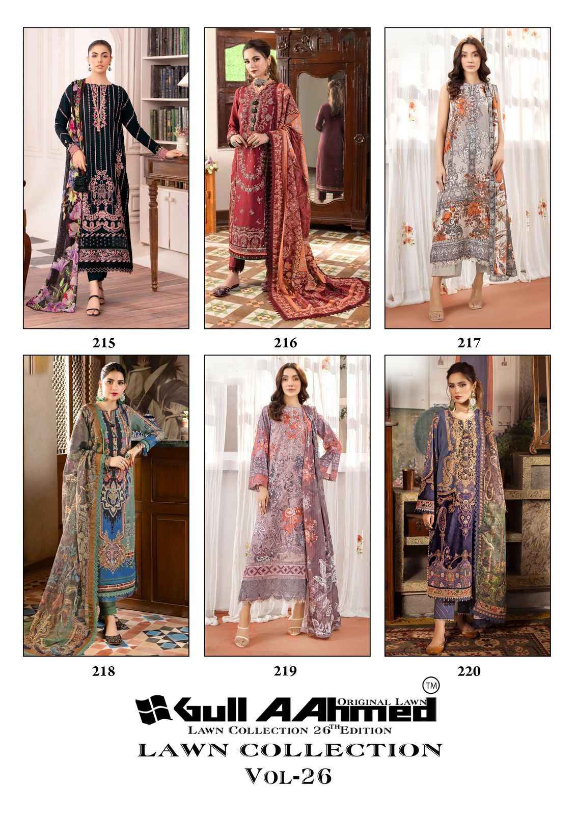 Gull A Ahmed Lawn Vol 26 Lawn Cotton Dress Material Wholesale Price ( 6 Pcs Catalogue )