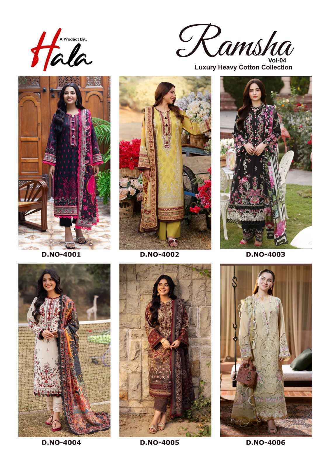 Hala Ramsha Vol 4 Cotton Dress Material Wholesale Price ( 6 pcs Catalogue )