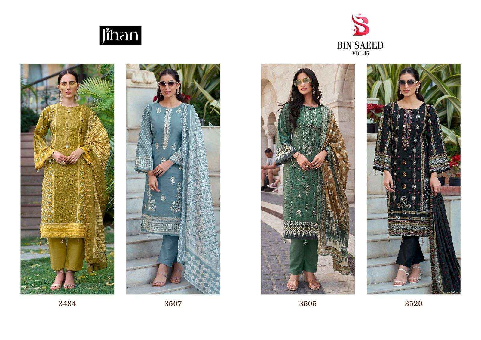 Jihan Bin Saeed Vol 16 Cotton Dress Material Wholesale Rate ( 4 Pcs Catalog )