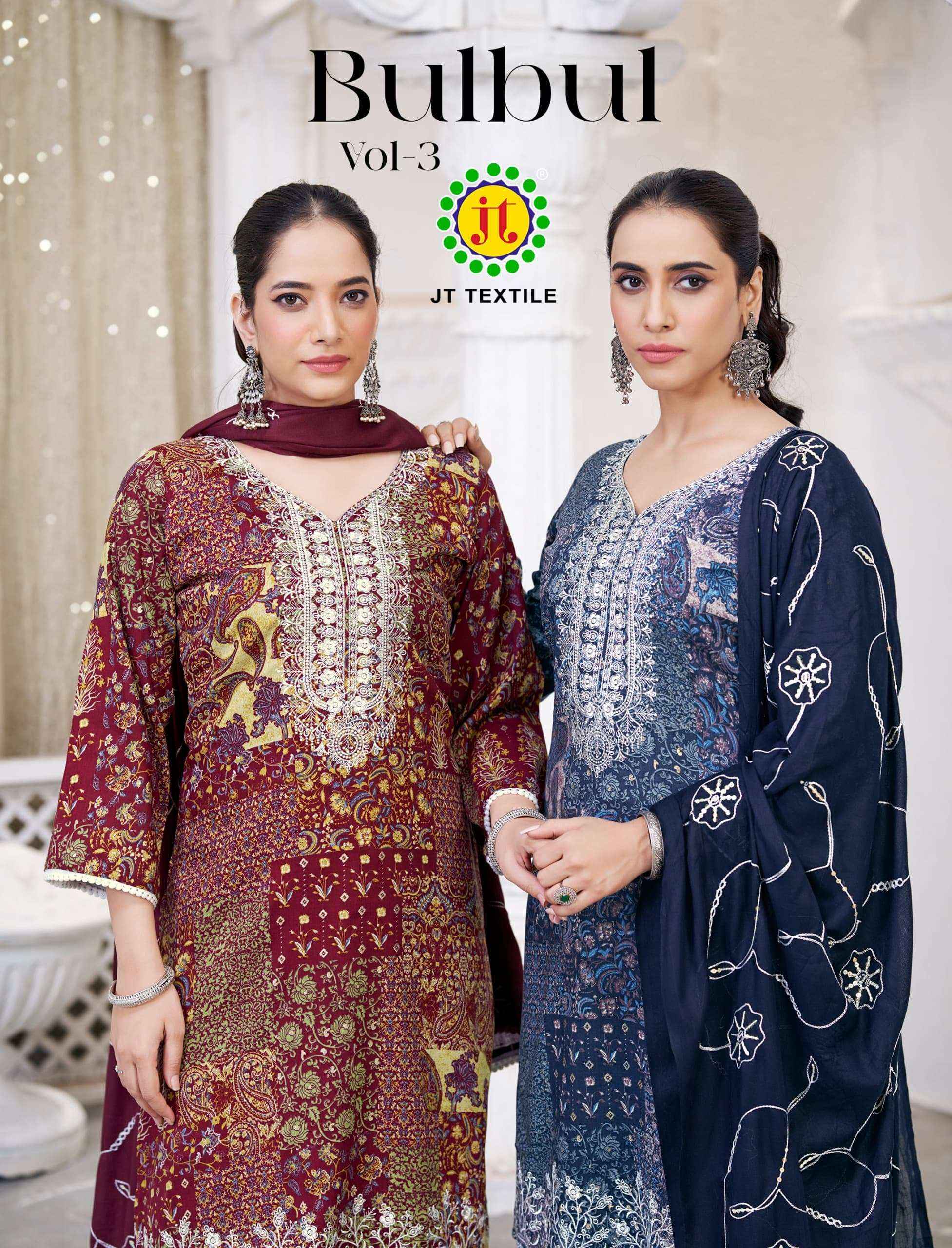 Jt Bulbul 3 Rayon Embroidered Work Dress Material ( 4 Pcs Catalogue )