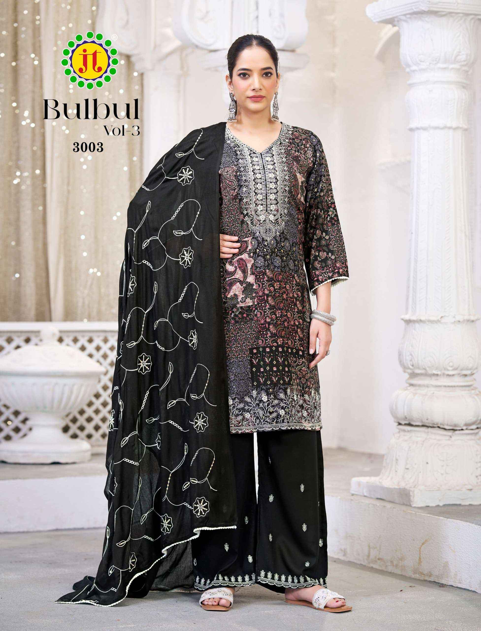 Jt Bulbul 3 Rayon Embroidered Work Dress Material ( 4 Pcs Catalogue )