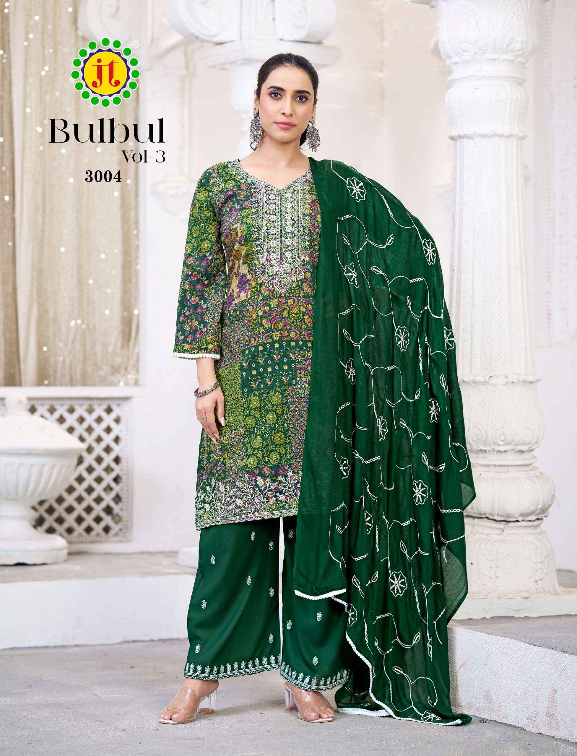 Jt Bulbul 3 Rayon Embroidered Work Dress Material ( 4 Pcs Catalogue )