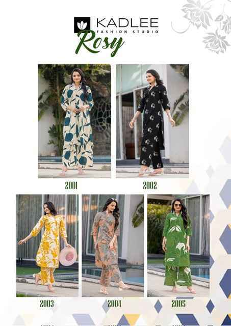 Kadlee Rosy Rayon Readymade Co- Ord Set Wholesale Rate ( 5 Pcs Catalog )