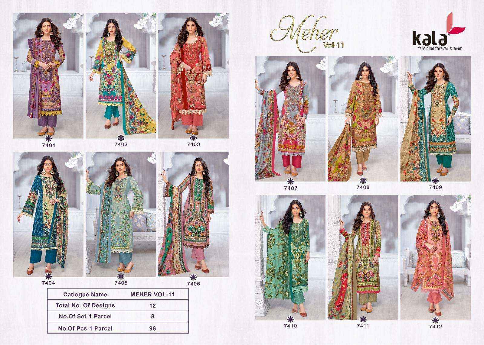 Kala Meher Vol 11 Cotton Fancy Dress Material Collection ( 12 Pcs Catalogue )
