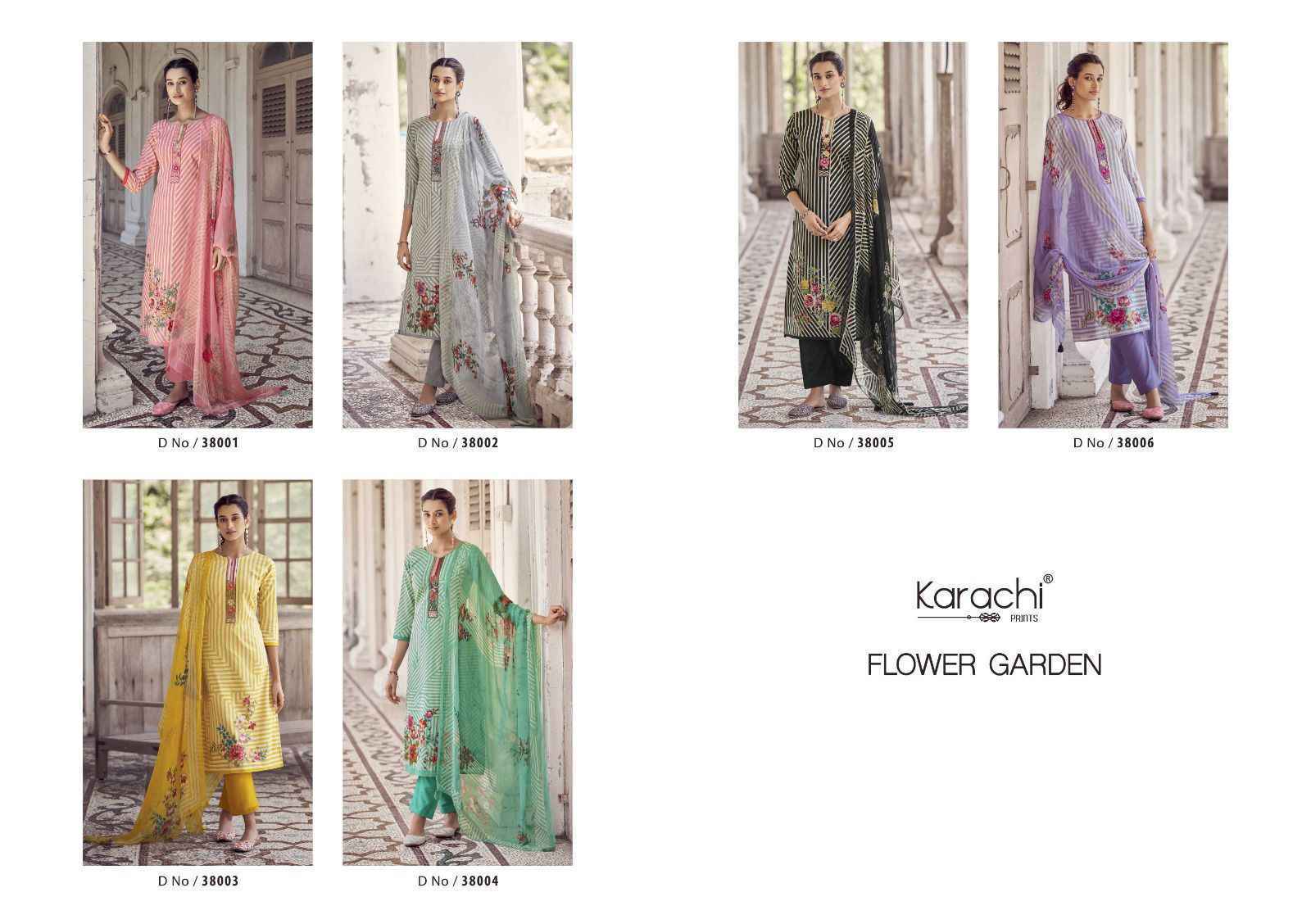 Karachi Print Flower Garden Cambric dress Material (6 pcs Catalogue)