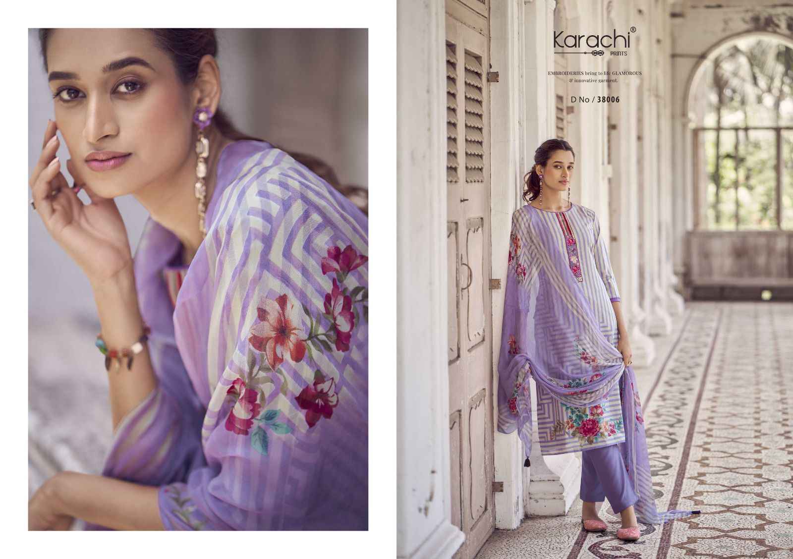 Karachi Print Flower Garden Cambric dress Material (6 pcs Catalogue)