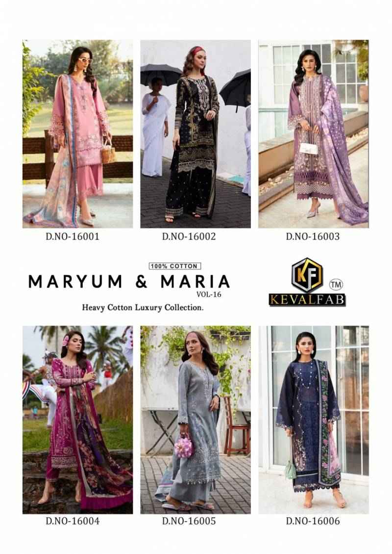 Keval Maryum And Maria Vol 16 Cotton Printed Dress Material ( 6 Pcs Catalogue )