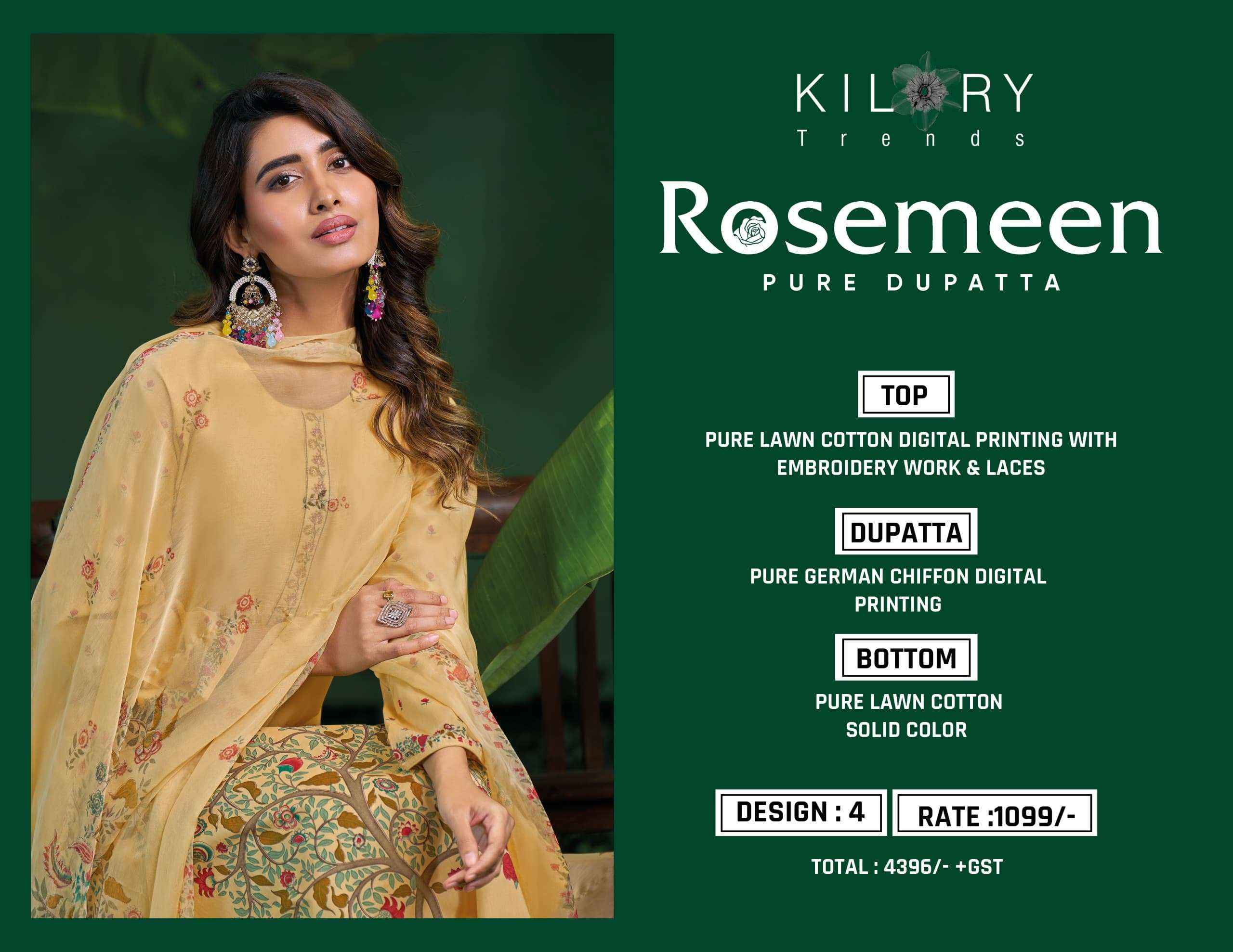 Kilory Trends Rosemeen Fancy Work Cotton Dress Material ( 4 Pcs Catalogue )