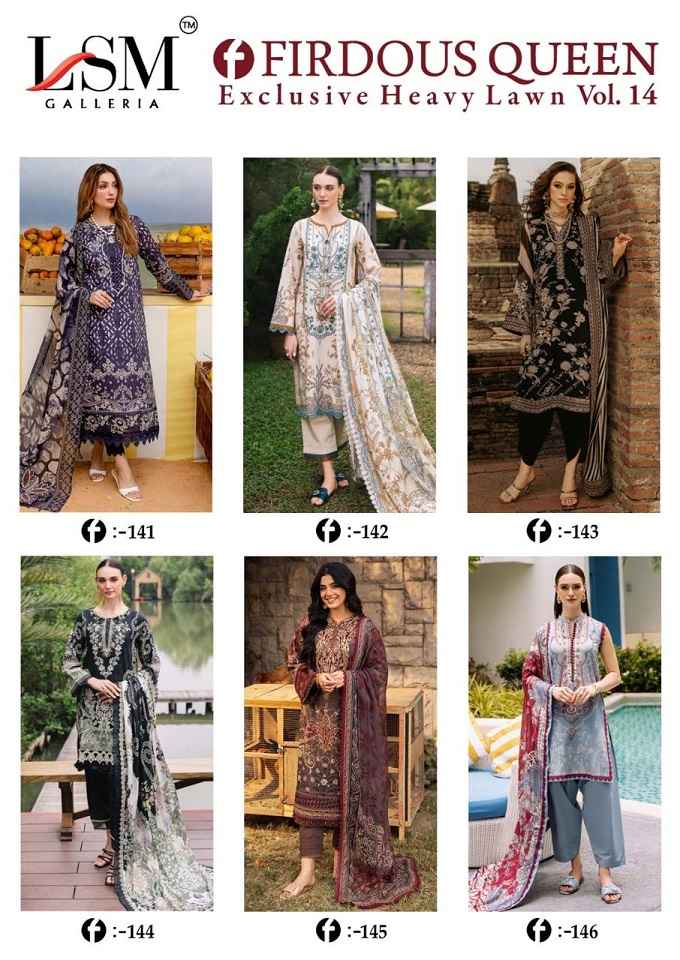 LSM Galleria Firdous Queen Lawn Vol 14 Lawn Pakistani Suits ( 6 pcs Catalogue )
