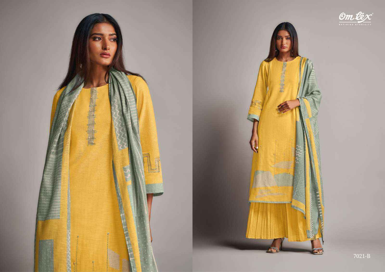 OMTEX CHEEKY LINEN COTTON DIGITAL PRINT WITH DESIGNER WORK SUIT WHOLESALE PRICE ( 4 PCS CATALOG )
