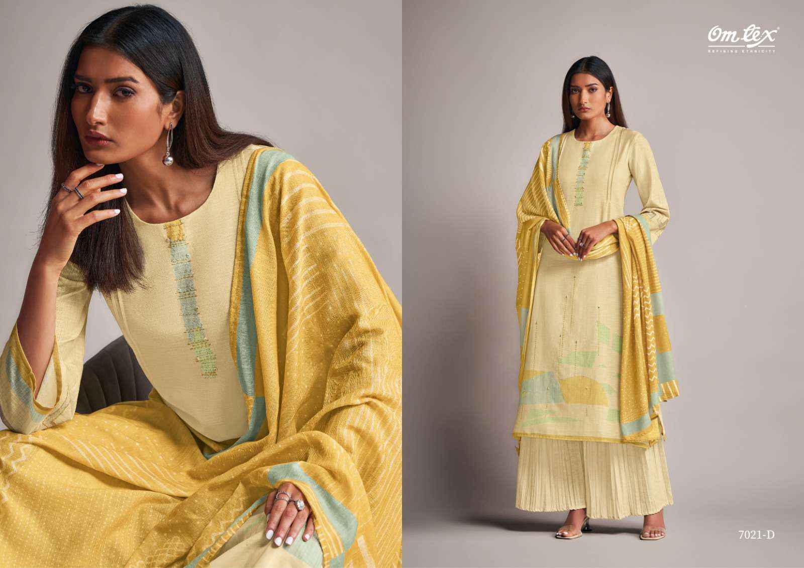 OMTEX CHEEKY LINEN COTTON DIGITAL PRINT WITH DESIGNER WORK SUIT WHOLESALE PRICE ( 4 PCS CATALOG )