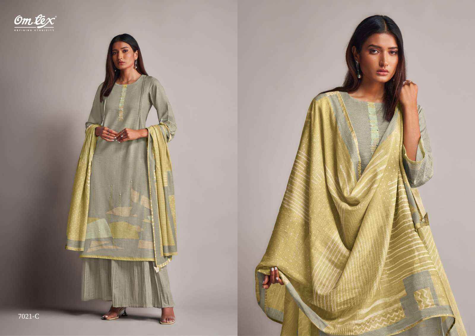 OMTEX CHEEKY LINEN COTTON DIGITAL PRINT WITH DESIGNER WORK SUIT WHOLESALE PRICE ( 4 PCS CATALOG )