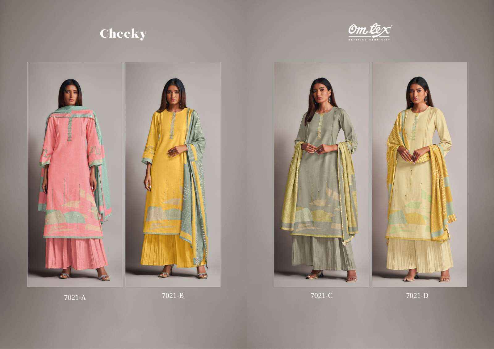OMTEX CHEEKY LINEN COTTON DIGITAL PRINT WITH DESIGNER WORK SUIT WHOLESALE PRICE ( 4 PCS CATALOG )