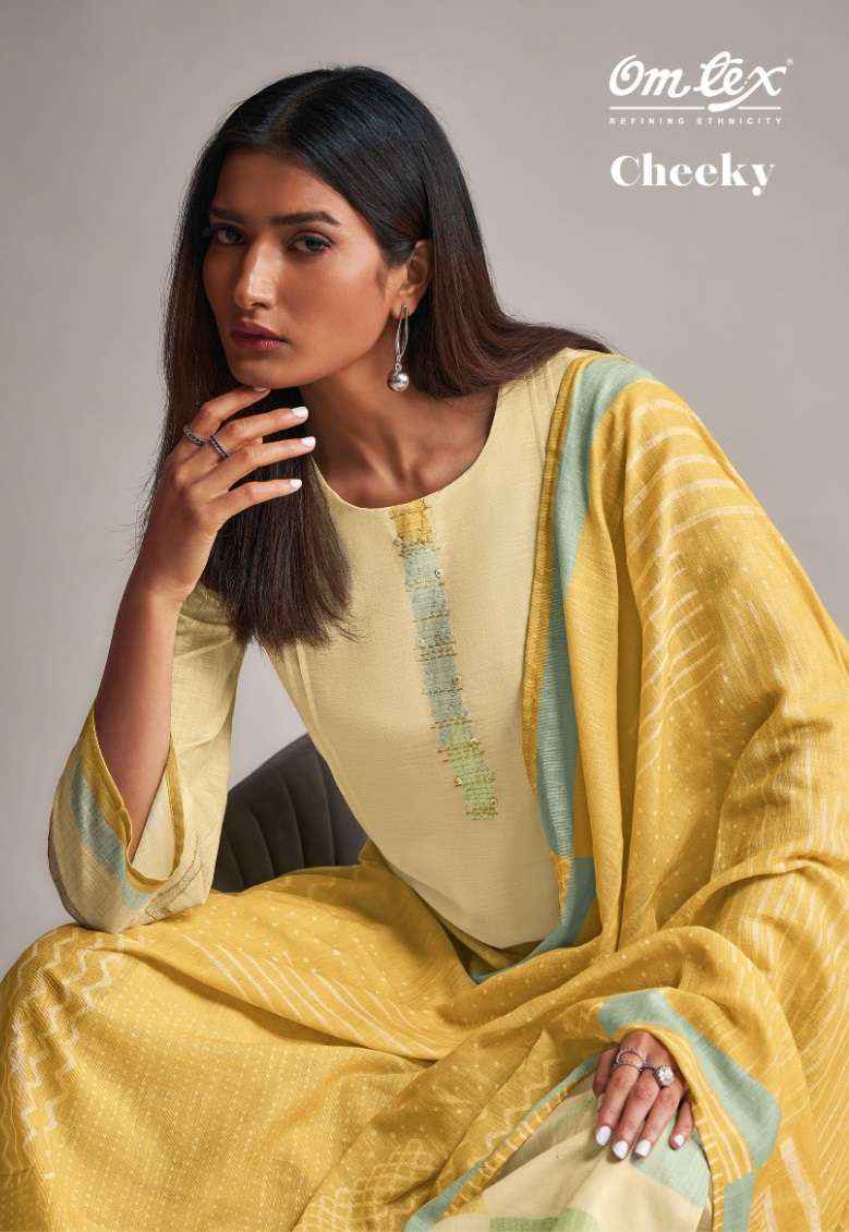 OMTEX CHEEKY LINEN COTTON DIGITAL PRINT WITH DESIGNER WORK SUIT WHOLESALE PRICE ( 4 PCS CATALOG )