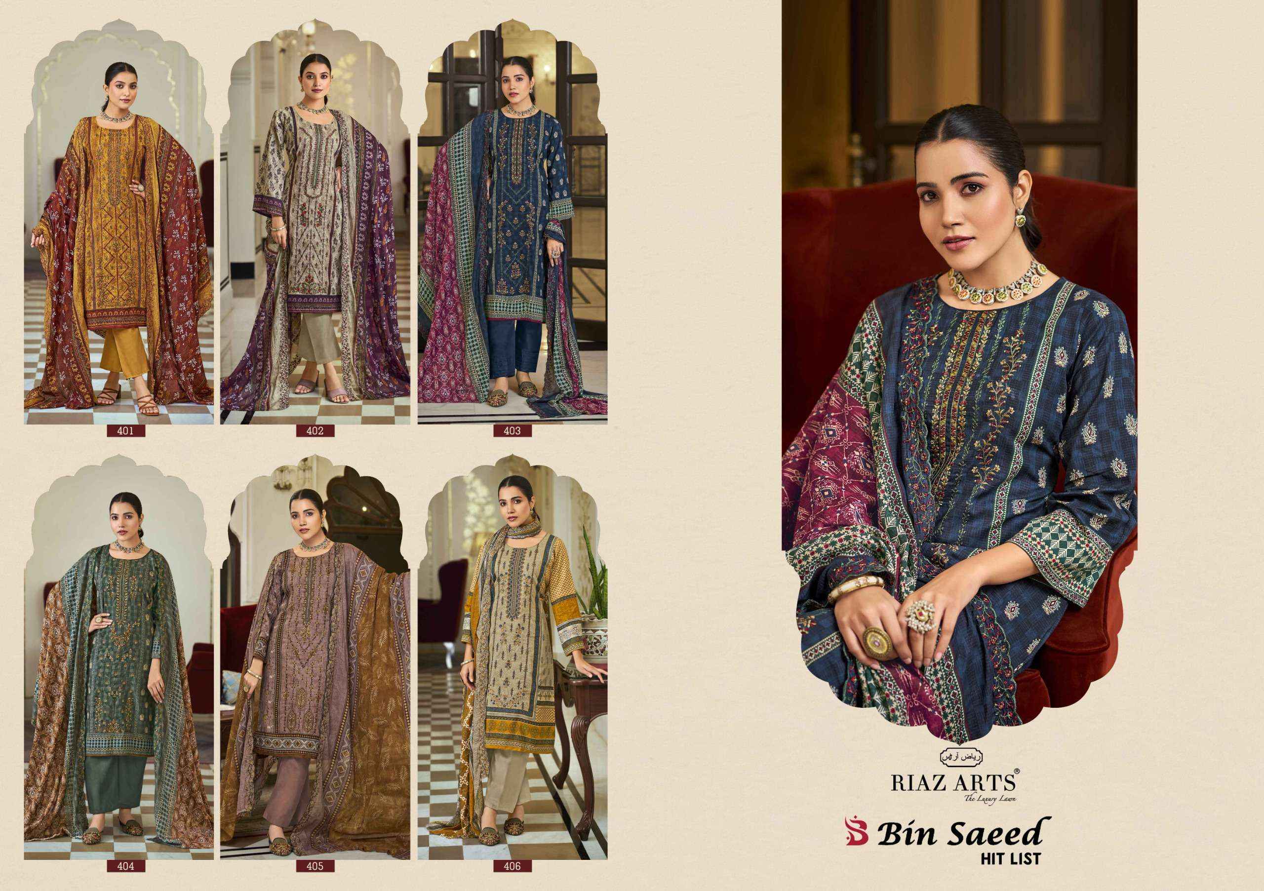 Riaz Arts Bin Saeed Hit List Cotton Lawn Dress Material wholesale Surat ( 6 Pcs Catalogue )