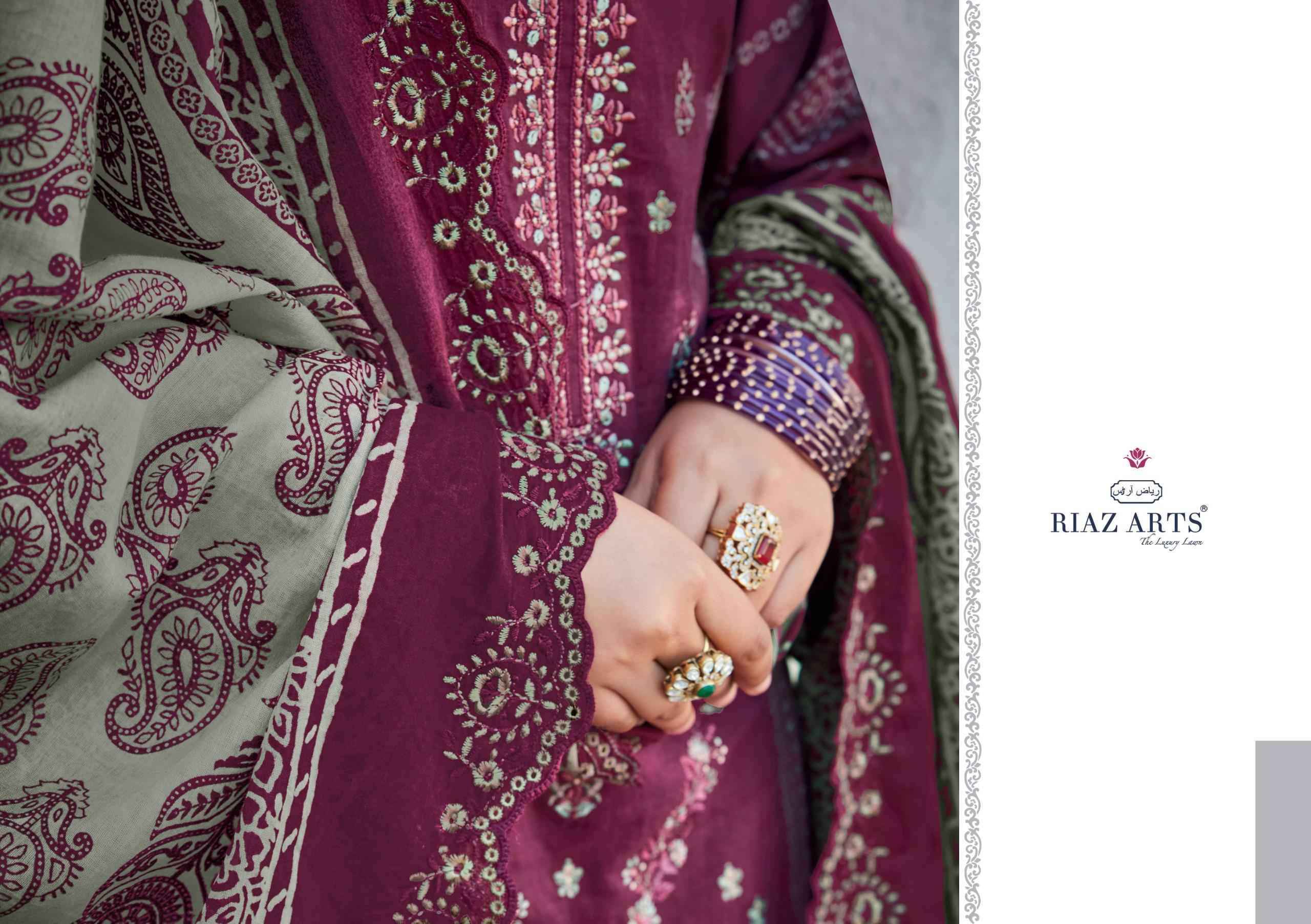 Riaz Arts Bin Saeed Vol 5 Pure Cotton Dress Material Cut Work Dupatta ( 6 Pcs Catalog )