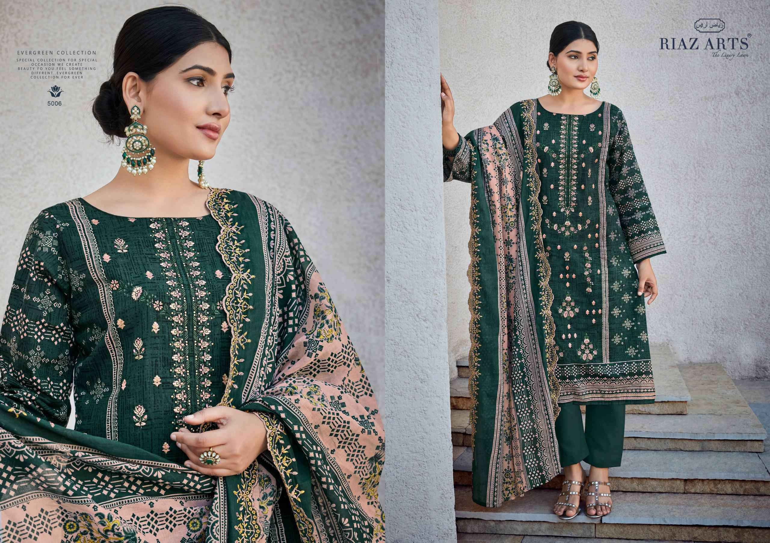 Riaz Arts Bin Saeed Vol 5 Pure Cotton Dress Material Cut Work Dupatta ( 6 Pcs Catalog )