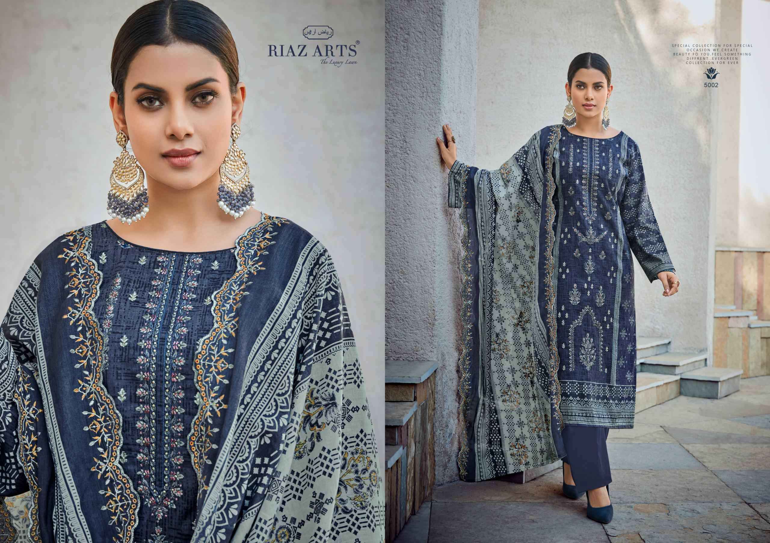 Riaz Arts Bin Saeed Vol 5 Pure Cotton Dress Material Cut Work Dupatta ( 6 Pcs Catalog )