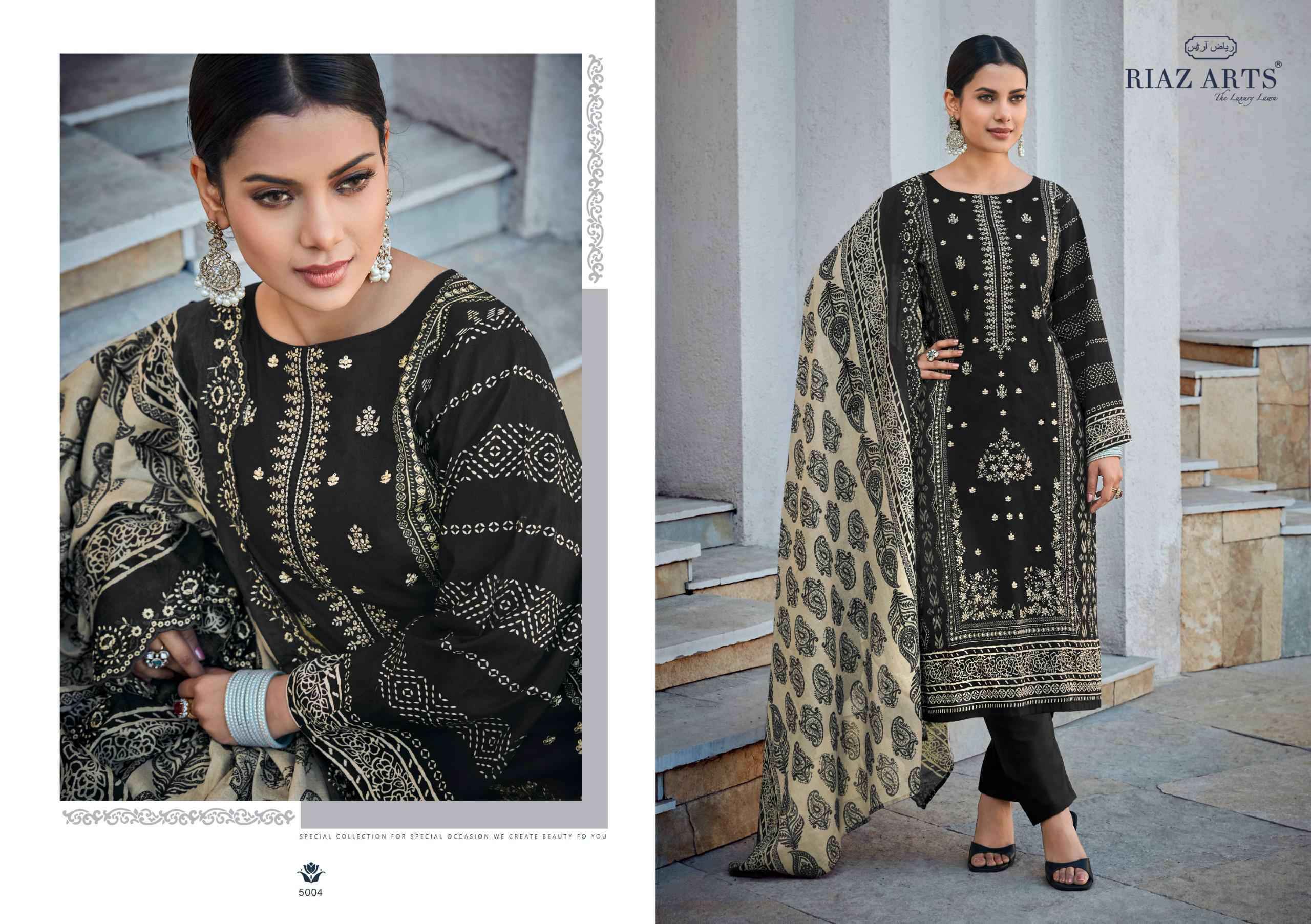 Riaz Arts Bin Saeed Vol 5 Pure Cotton Dress Material Cut Work Dupatta ( 6 Pcs Catalog )