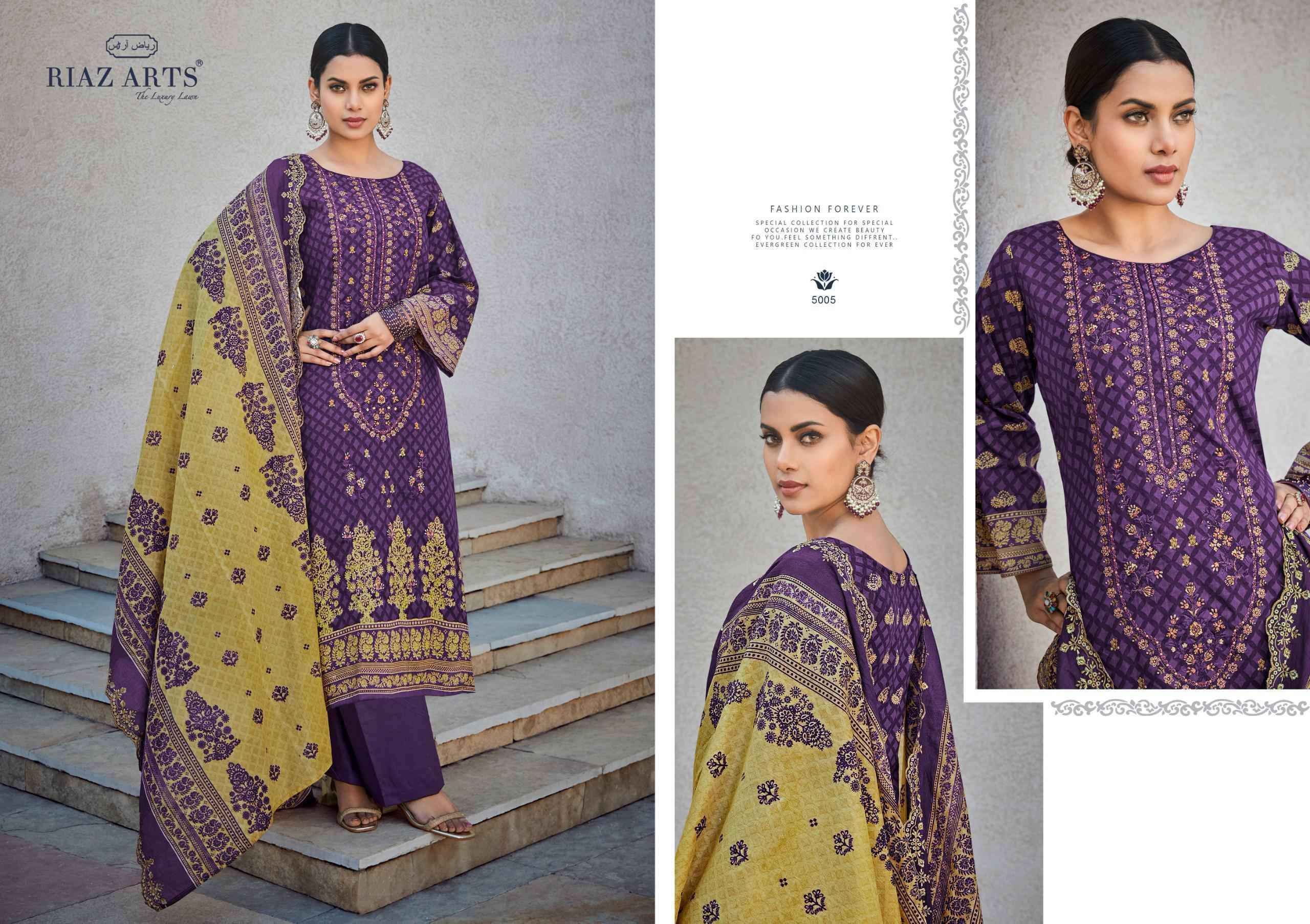 Riaz Arts Bin Saeed Vol 5 Pure Cotton Dress Material Cut Work Dupatta ( 6 Pcs Catalog )