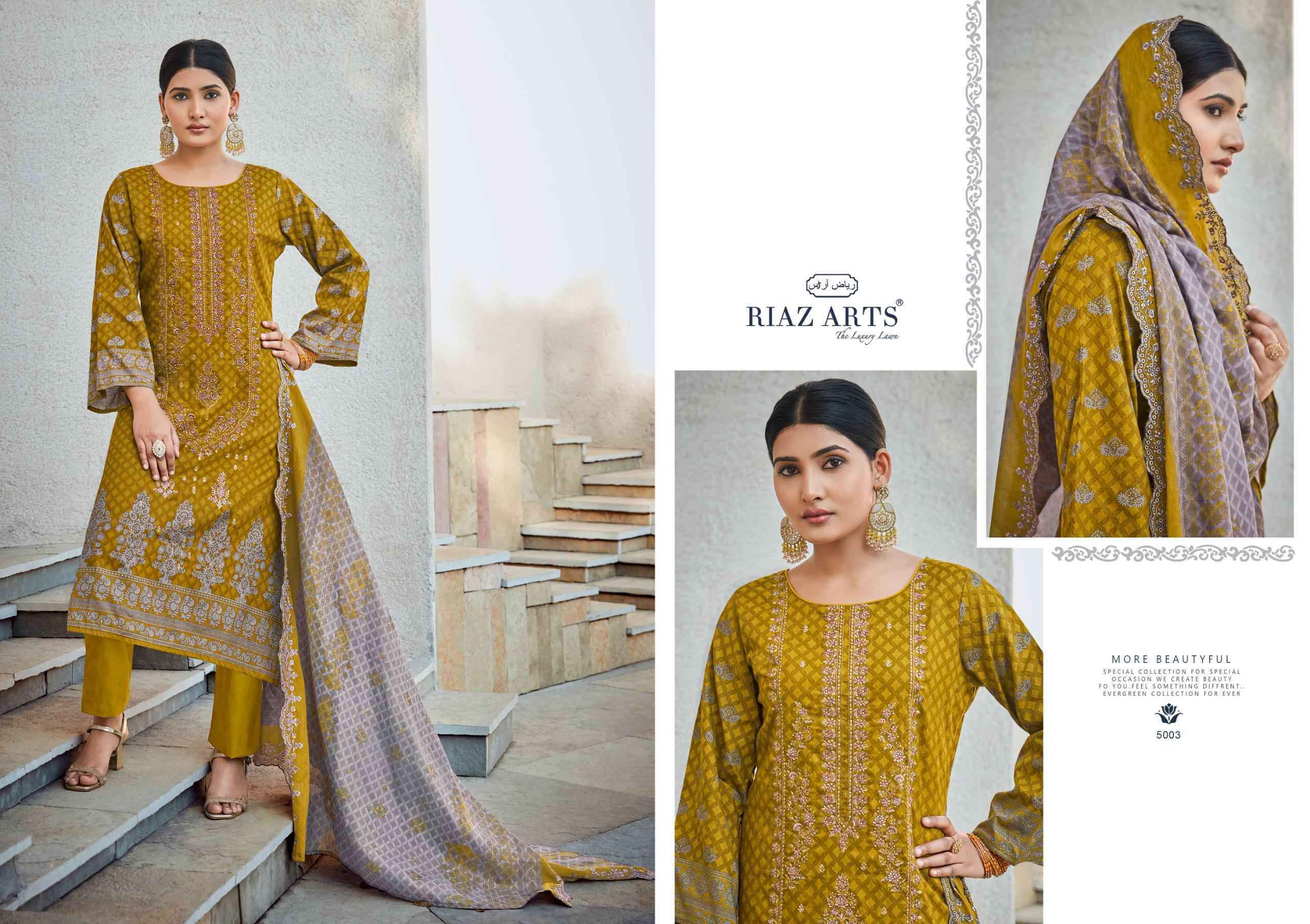 Riaz Arts Bin Saeed Vol 5 Pure Cotton Dress Material Cut Work Dupatta ( 6 Pcs Catalog )