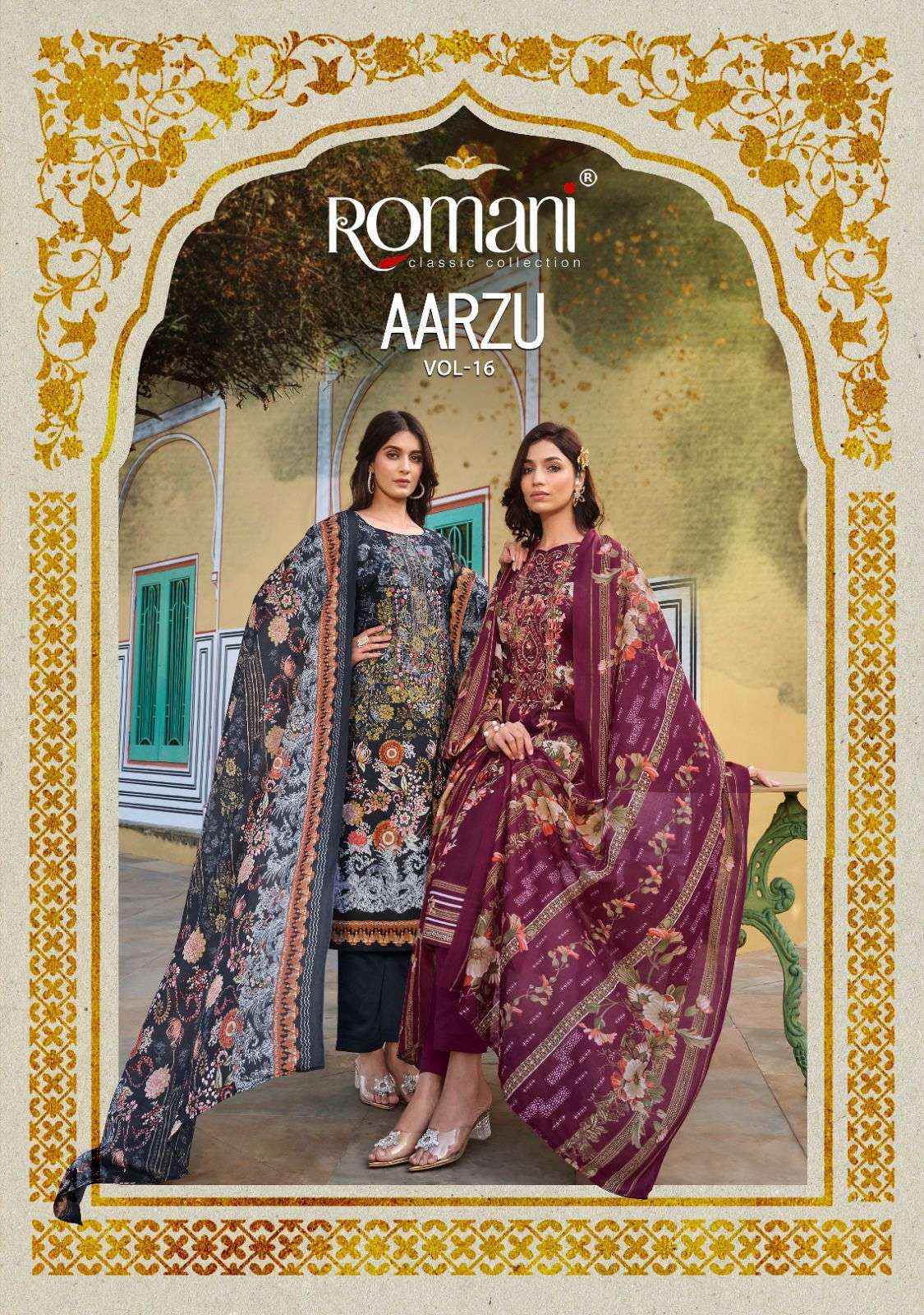 ROMANI AARZU VOL 16 COTTON DIGITAL PRINT WITH FANCY WORK SUIT WHOLESALE PRICE ( 8 PCS CATALOG )