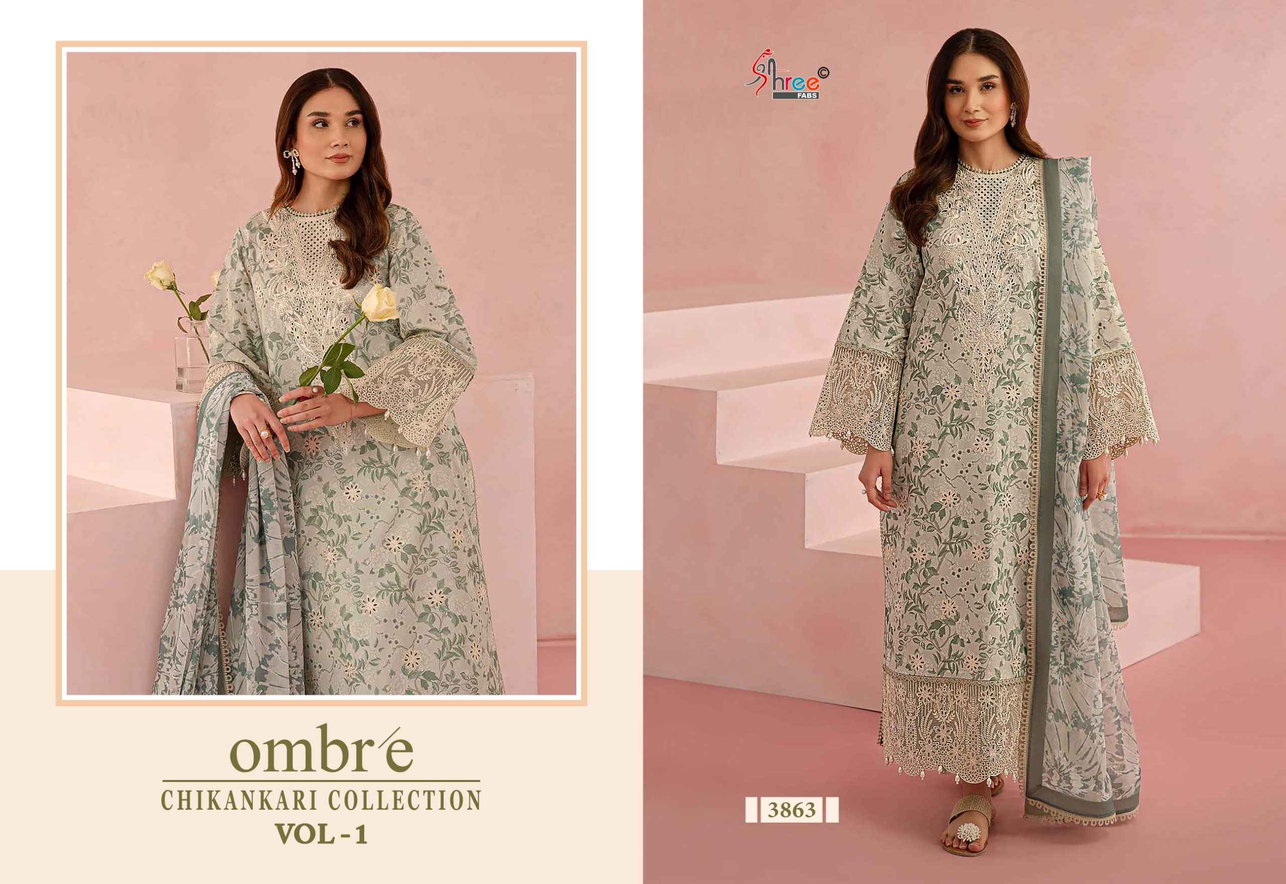 Shree fabs Ombre Chikankari Lawn Collection Vol -1 pakistani suits ( 8 pcs catalogue)