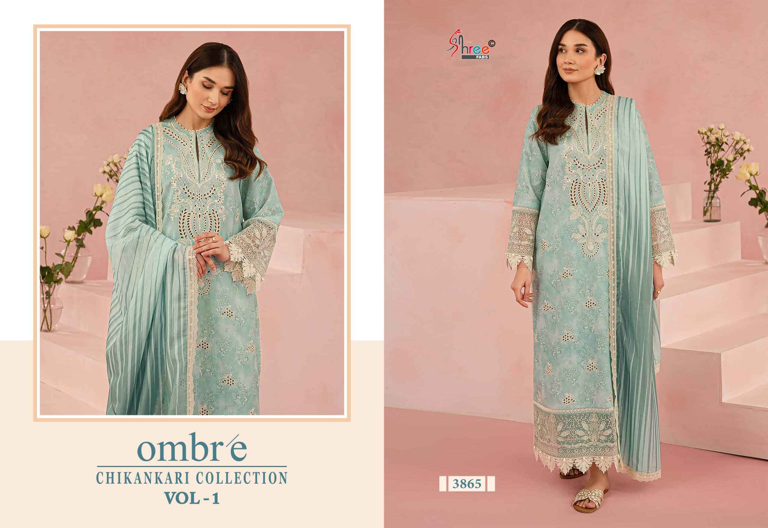 Shree fabs Ombre Chikankari Lawn Collection Vol -1 pakistani suits ( 8 pcs catalogue)