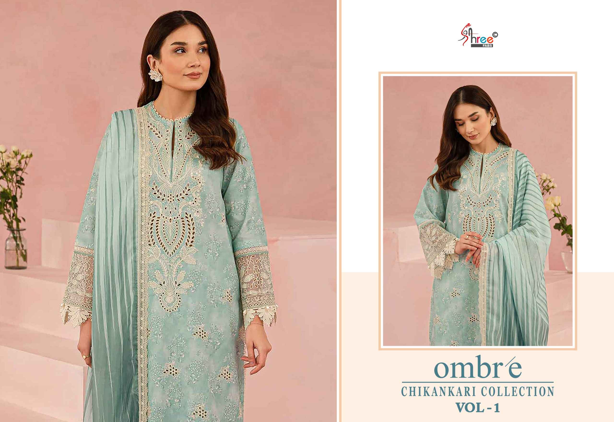 Shree fabs Ombre Chikankari Lawn Collection Vol -1 pakistani suits ( 8 pcs catalogue)