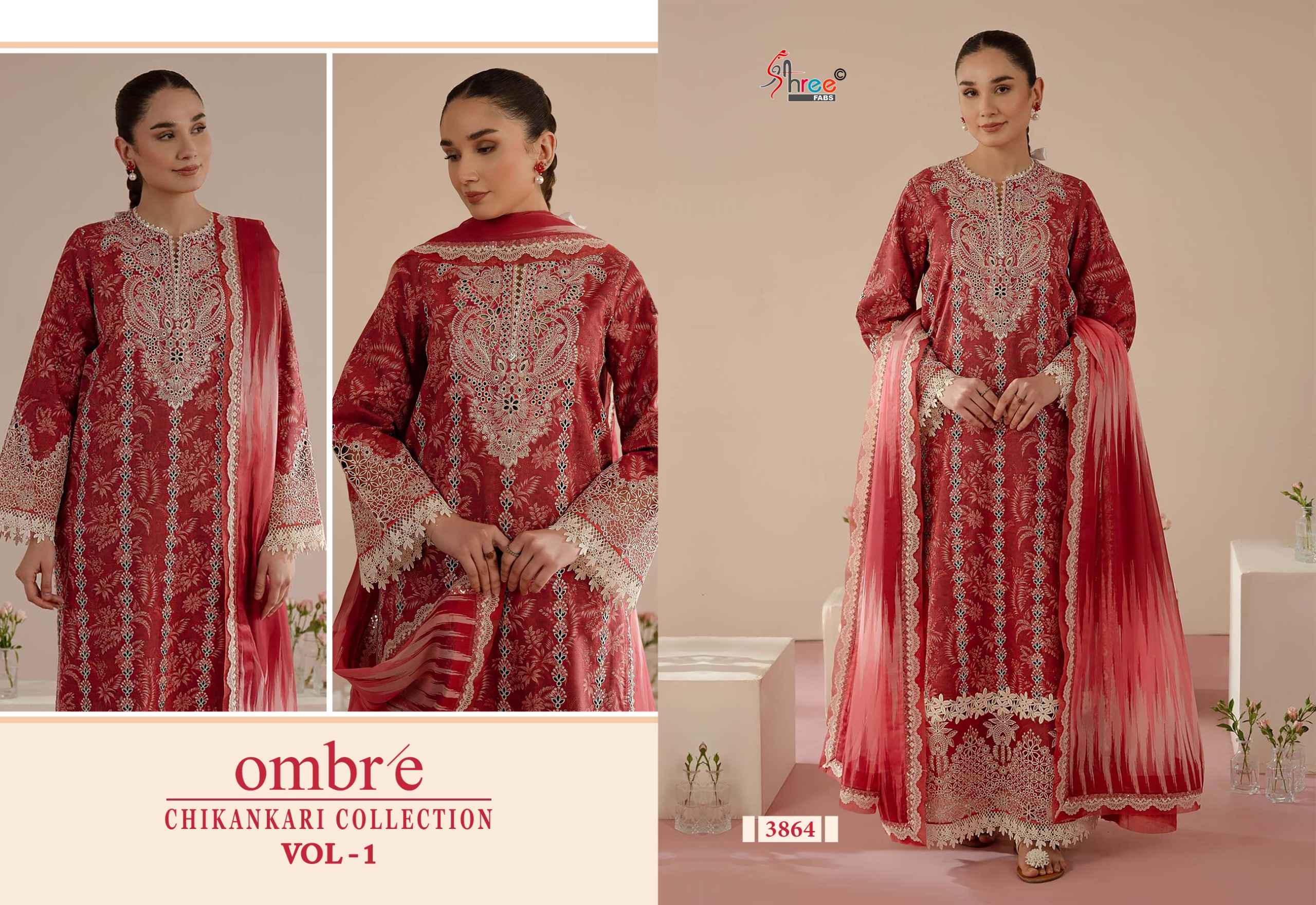 Shree fabs Ombre Chikankari Lawn Collection Vol -1 pakistani suits ( 8 pcs catalogue)
