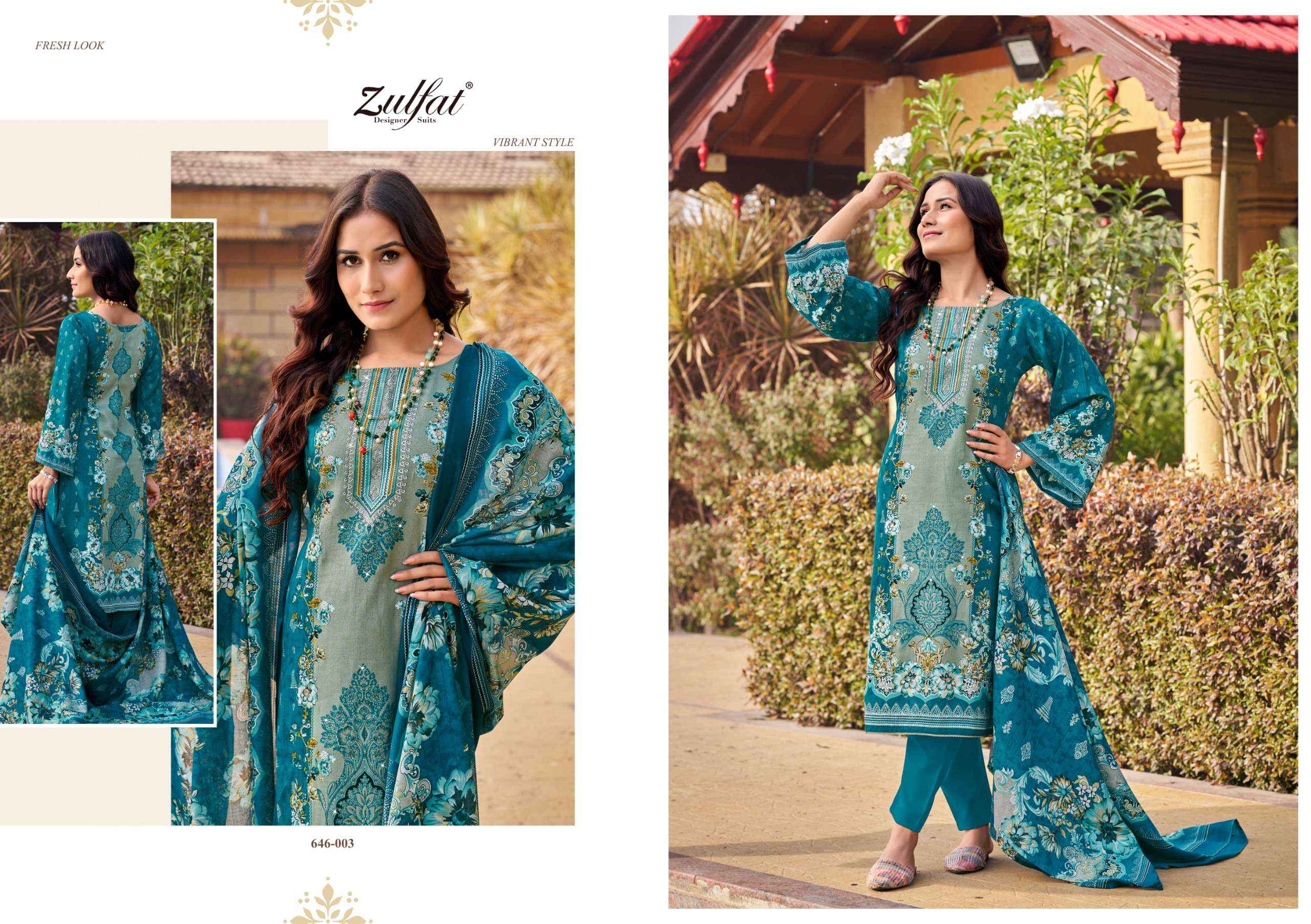 ZULFAT DESIGNER SUITS RAABTA VOL 6 COTTON DIGITAL PRINTS WITH WORK DRESS WHOLESALE PRICE ( 6 PCS CATALOG )