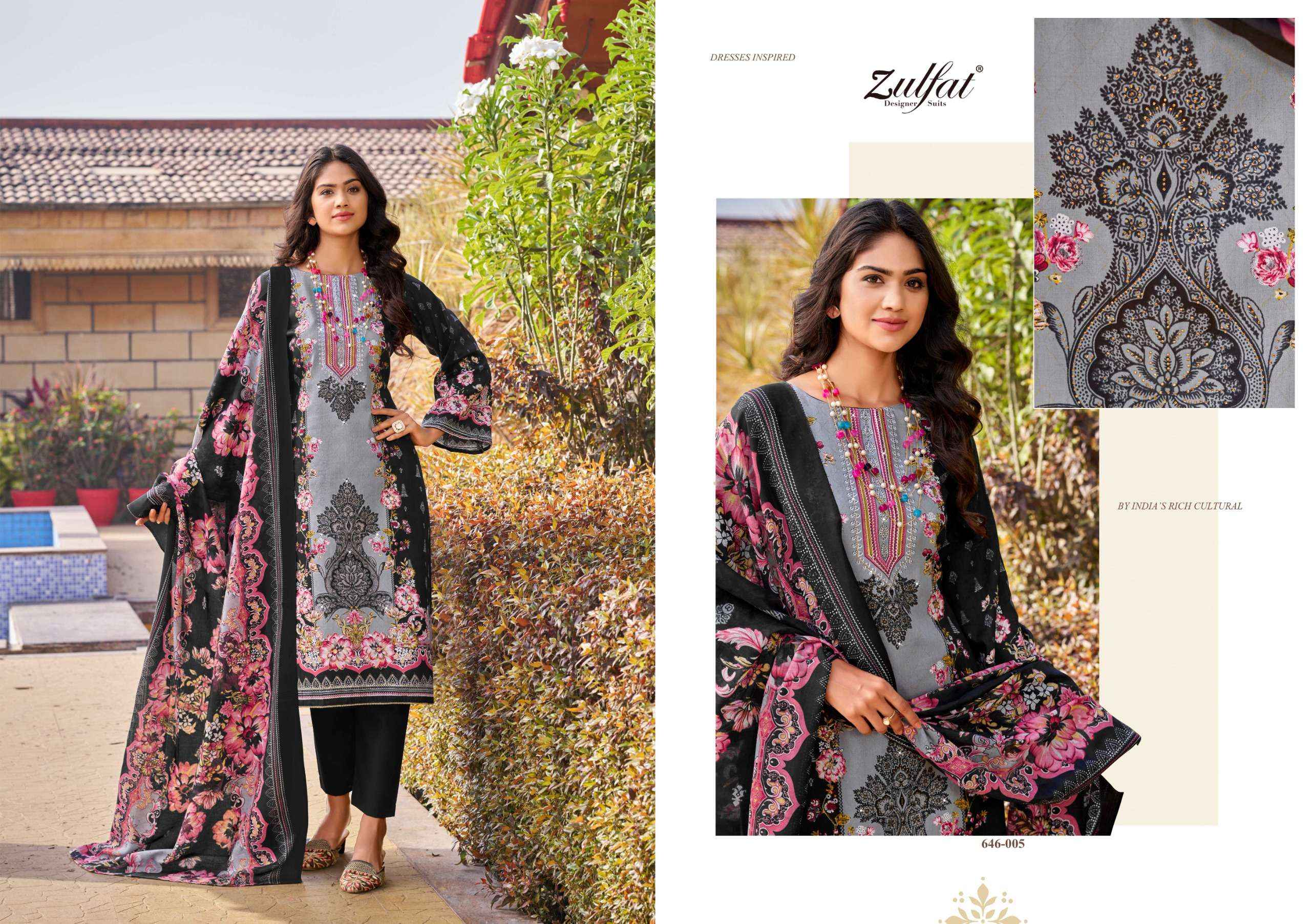 ZULFAT DESIGNER SUITS RAABTA VOL 6 COTTON DIGITAL PRINTS WITH WORK DRESS WHOLESALE PRICE ( 6 PCS CATALOG )