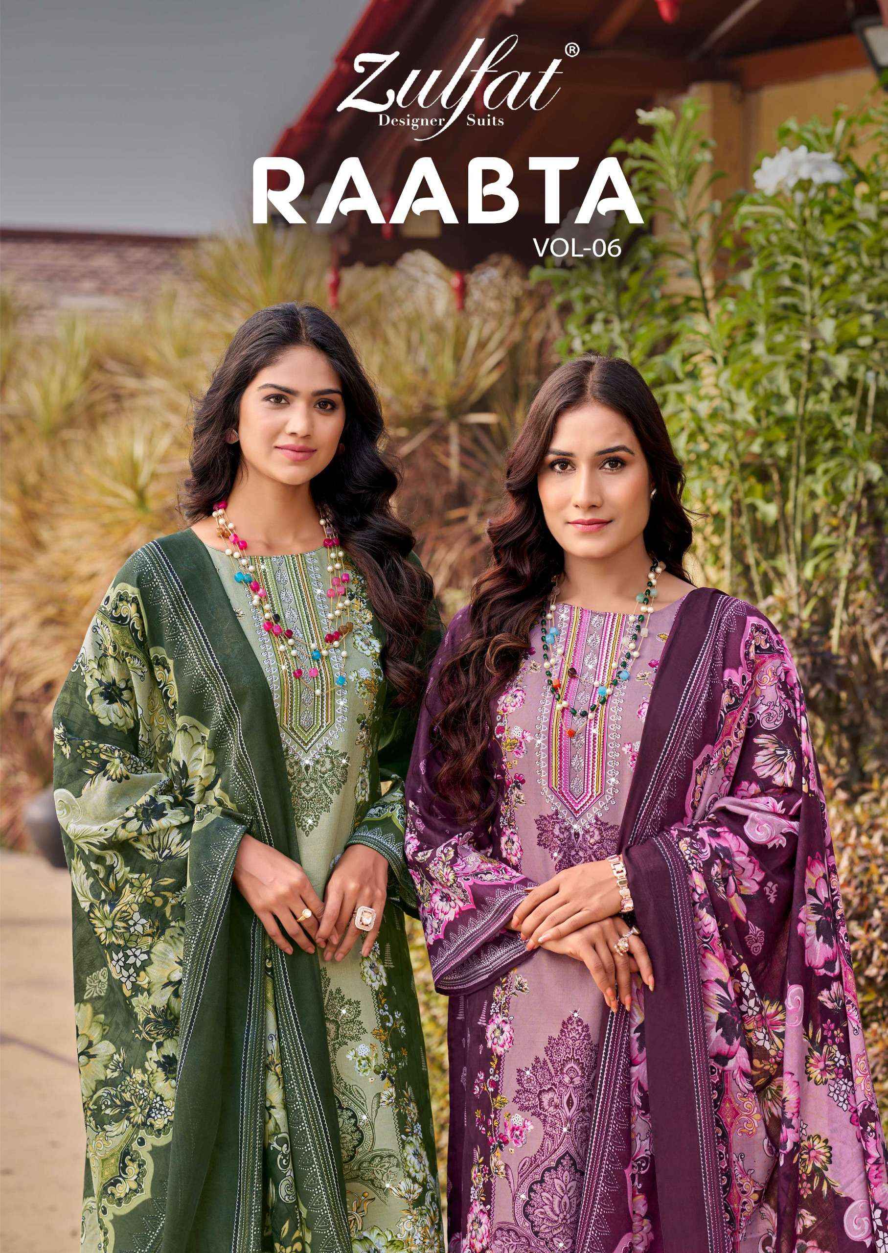 ZULFAT DESIGNER SUITS RAABTA VOL 6 COTTON DIGITAL PRINTS WITH WORK DRESS WHOLESALE PRICE ( 6 PCS CATALOG )