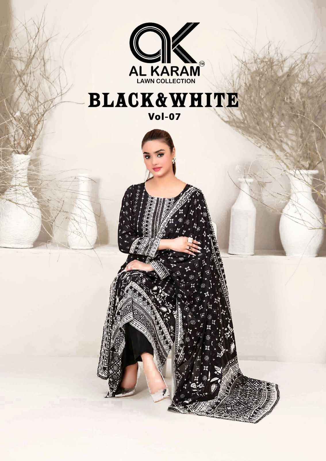 AL KARAM BLACK & WHITE VOL-7 SUITS - NEW CATALOG WHOLESALE PRICE ( 6 PCS CATALOG )