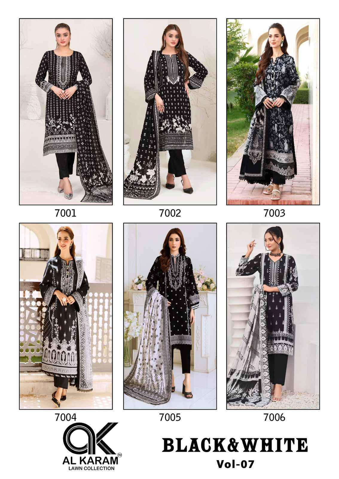 AL KARAM BLACK & WHITE VOL-7 SUITS - NEW CATALOG WHOLESALE PRICE ( 6 PCS CATALOG )