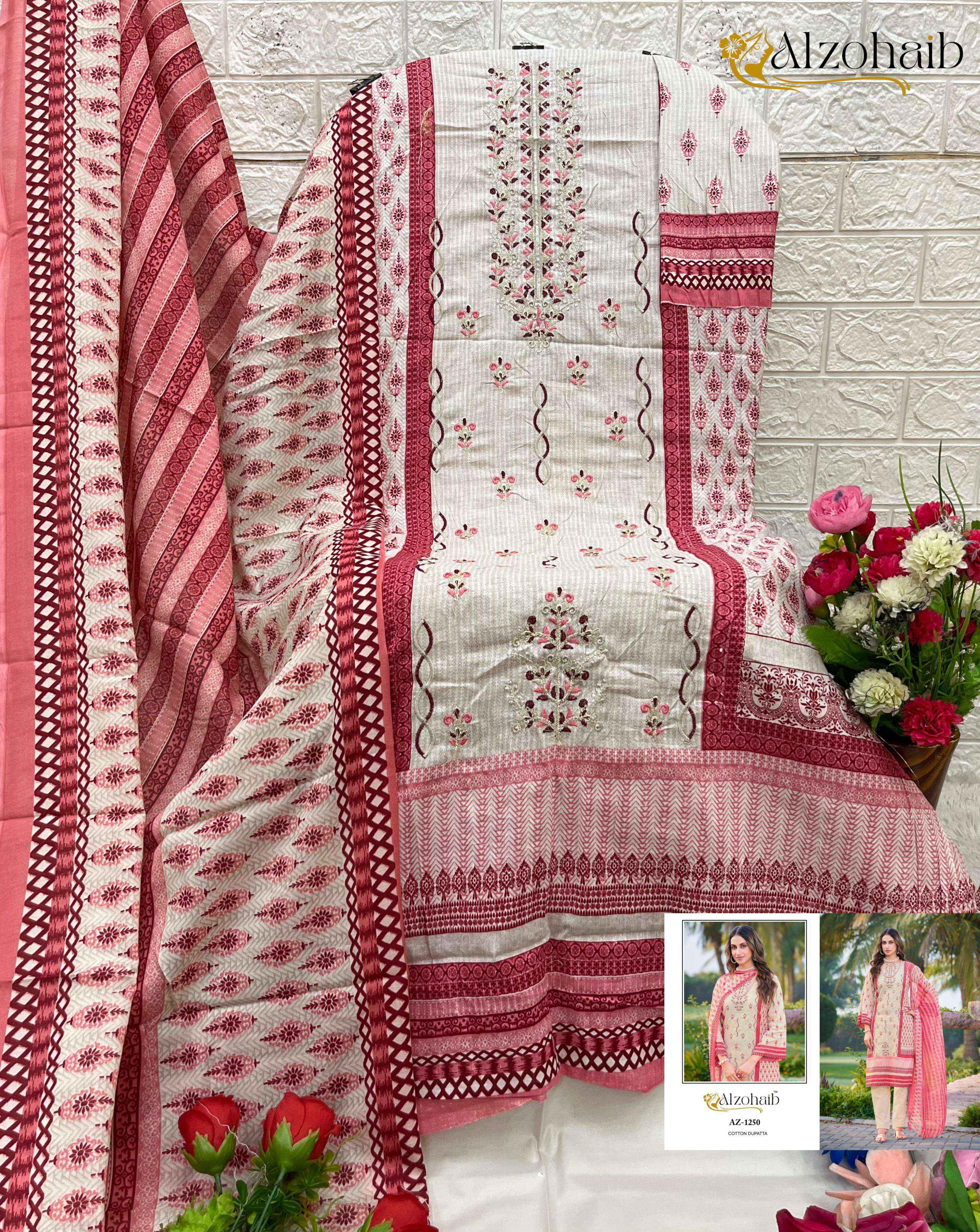 AL ZOHAIB DESIGN NO - 1210-1211-1248-1249-1250 PURE COTTON PRINT HEAVY SELF WORK PAKISTANI SALWAR SUIT