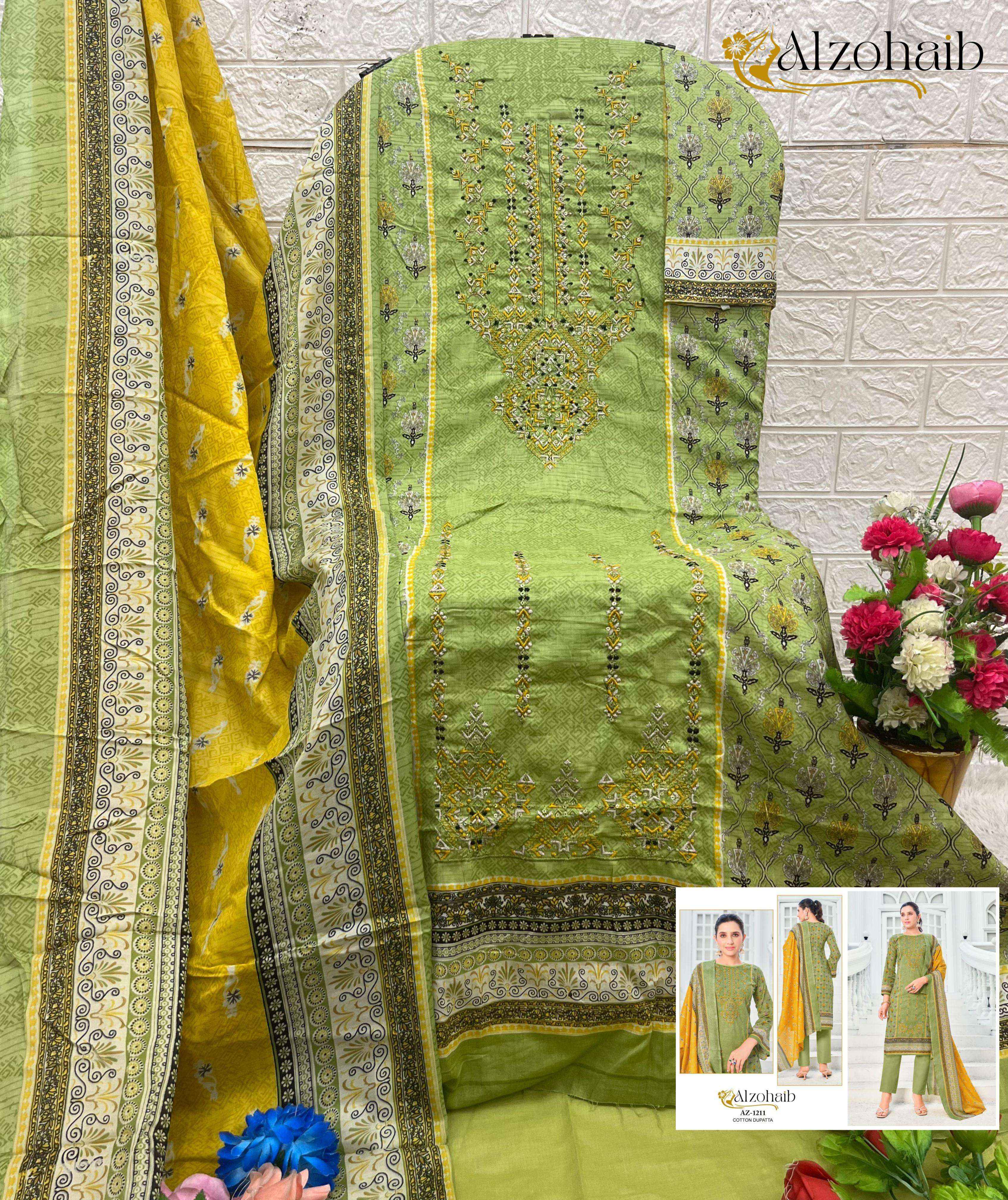 AL ZOHAIB DESIGN NO - 1210-1211-1248-1249-1250 PURE COTTON PRINT HEAVY SELF WORK PAKISTANI SALWAR SUIT